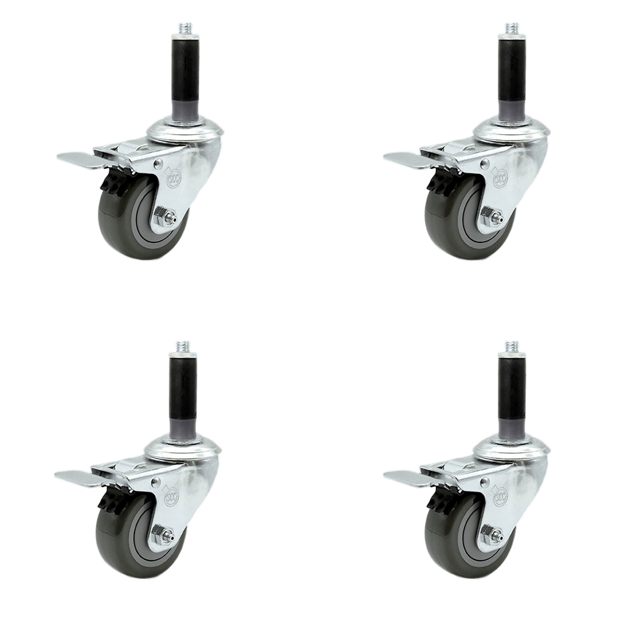 Service Caster, 3Inch x 1 1/4Inch Stem Casters, Wheel Diameter 3 in, Caster Type Rigid, Package (qty.) 4, Model SCC-TTLEX20S314-PPUB-MTG41-4