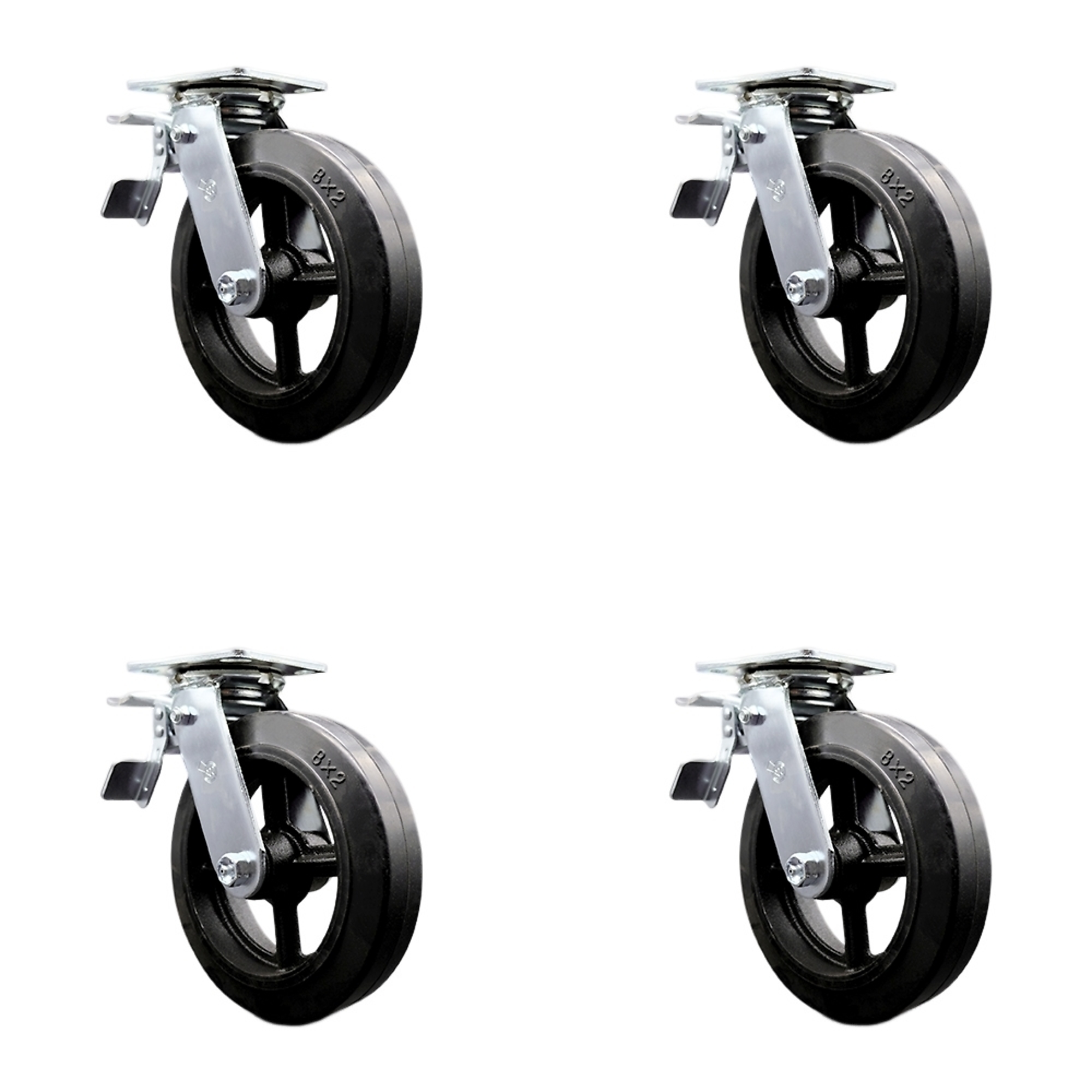 Service Caster, 8Inch x 2Inch Plate Casters, Wheel Diameter 8 in, Caster Type Swivel, Package (qty.) 4, Model SCC-TTL30S820-RSB-4