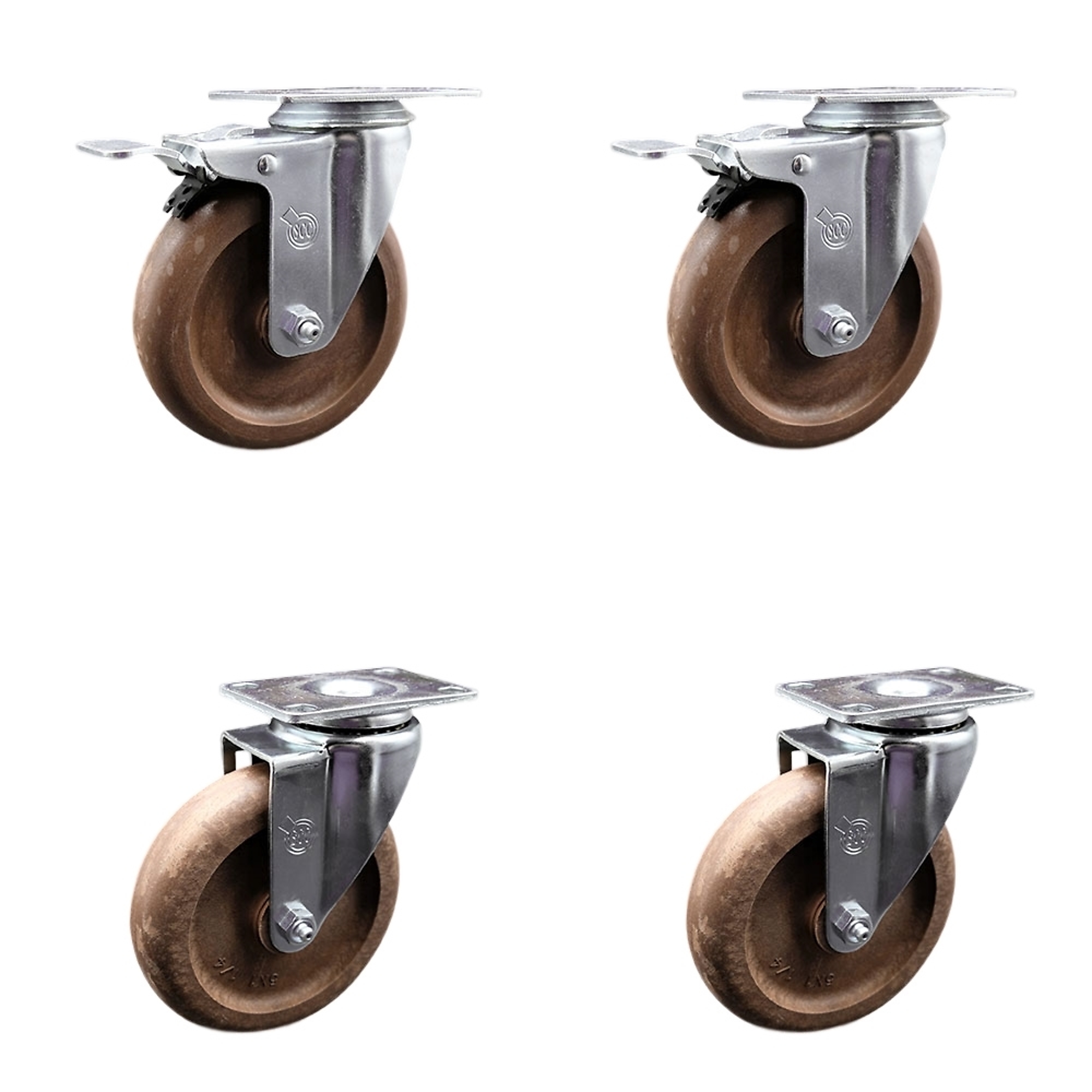 Service Caster, 5Inch x 1 1/4Inch Plate Casters, Wheel Diameter 5 in, Caster Type Swivel, Package (qty.) 4, Model SCC-TTL20S514-GFNSHT-2-S-2