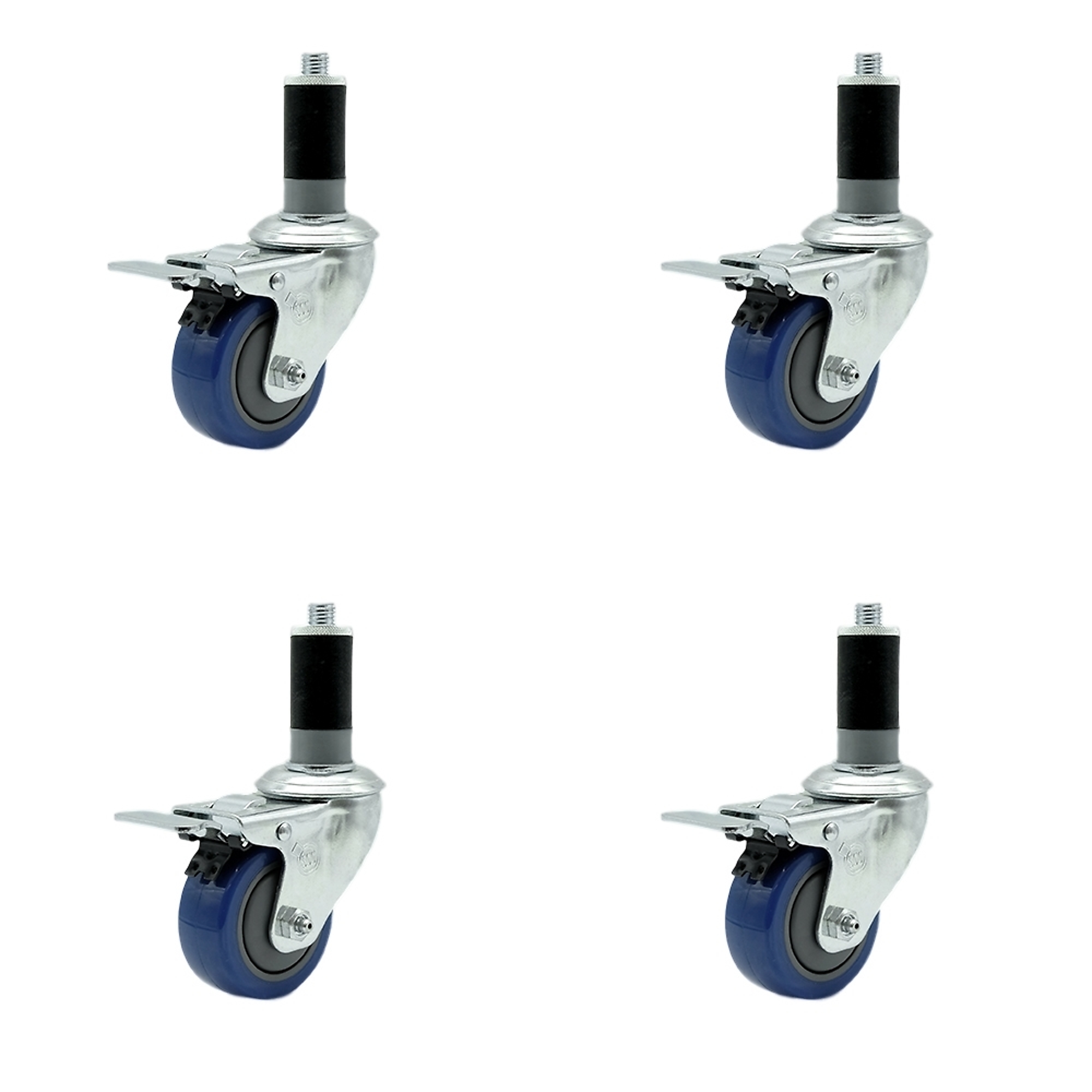 Service Caster, 3Inch x 1 1/4Inch Stem Casters, Wheel Diameter 3 in, Caster Type Rigid, Package (qty.) 4, Model SCC-TTLEX20S314-PPUB-BLUE-MTG44-4