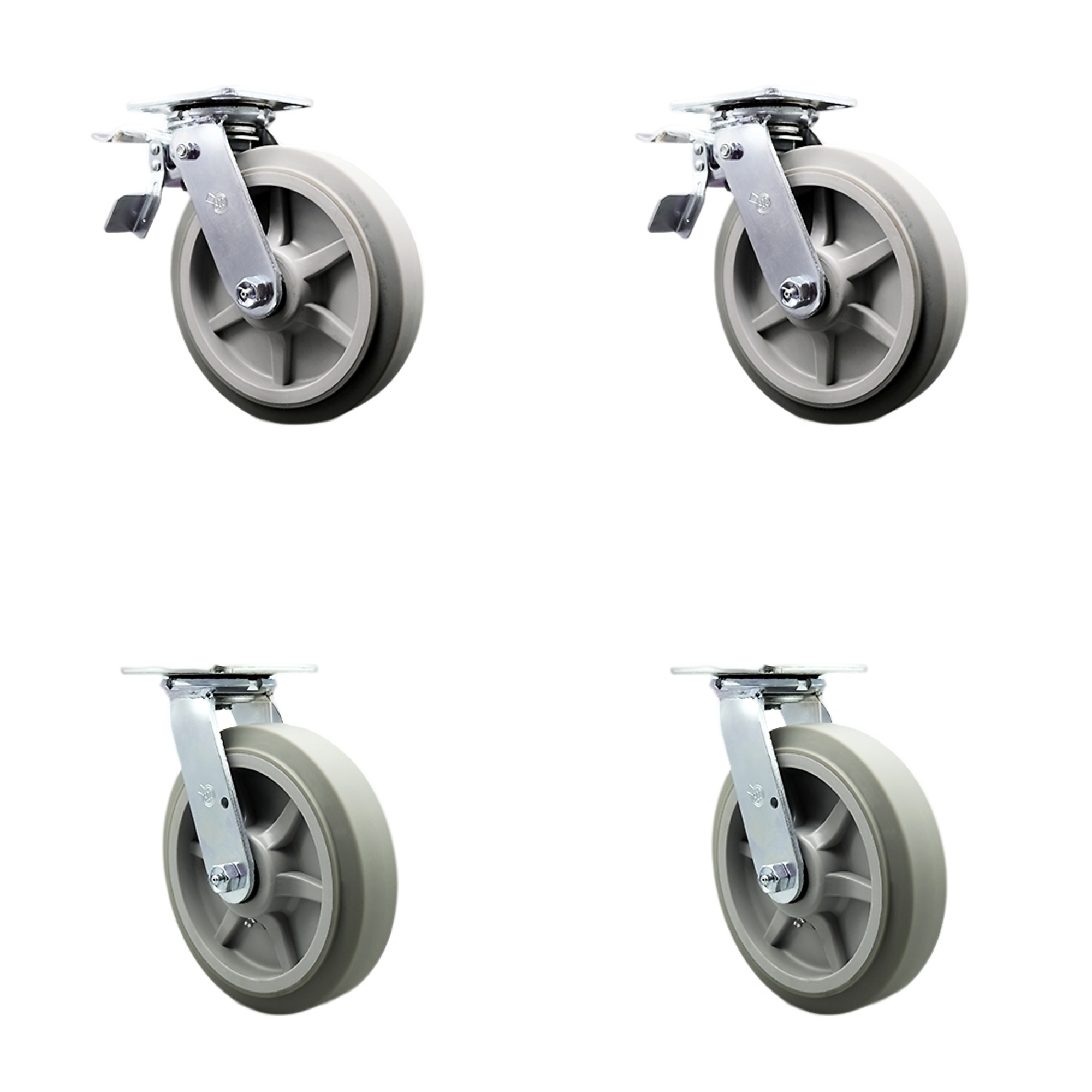 Service Caster, 8Inch x 2Inch Plate Casters, Wheel Diameter 8 in, Caster Type Swivel, Package (qty.) 4, Model SCC-TTL30S820-TPRBF-2-S-2