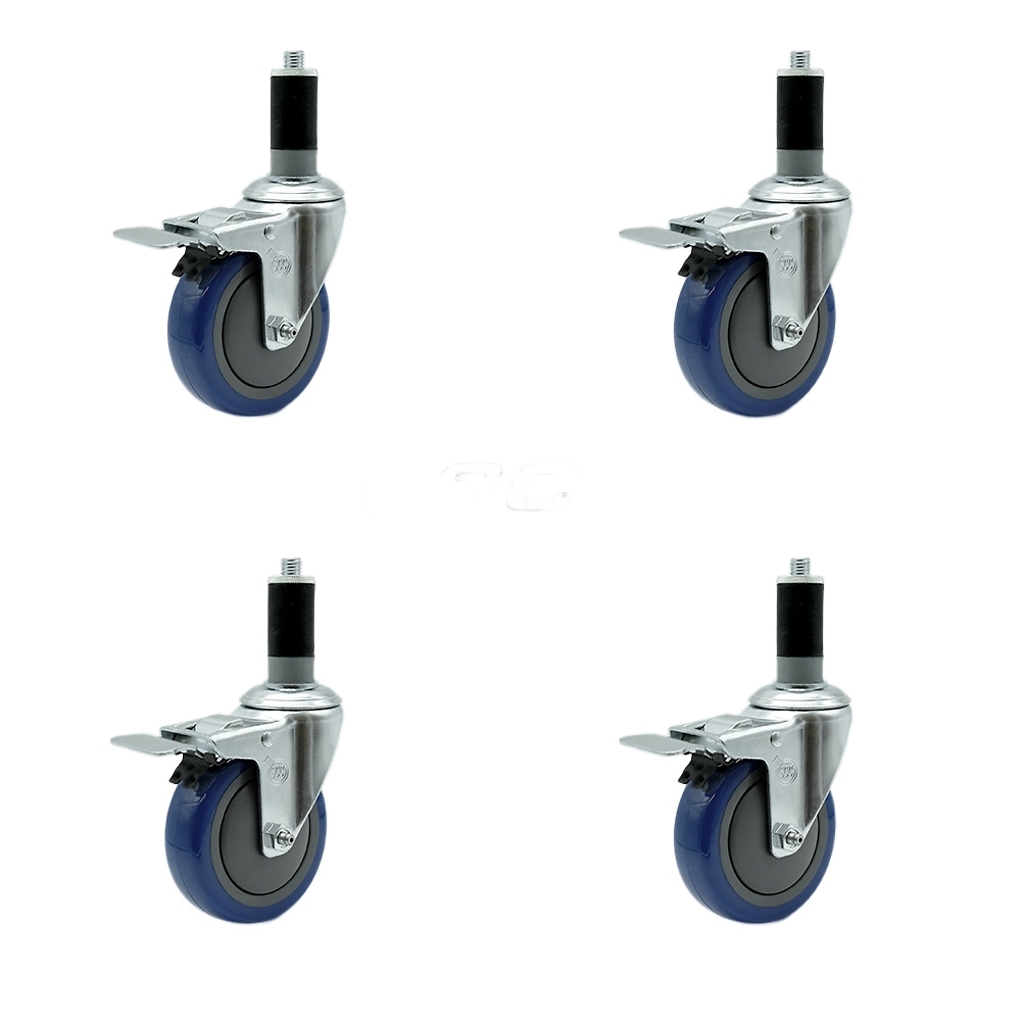 Service Caster, 4Inch x 1 1/4Inch Stem Casters, Wheel Diameter 4 in, Caster Type Rigid, Package (qty.) 4, Model SCC-TTLEX20S414-PPUB-BLUE-MTG44-4