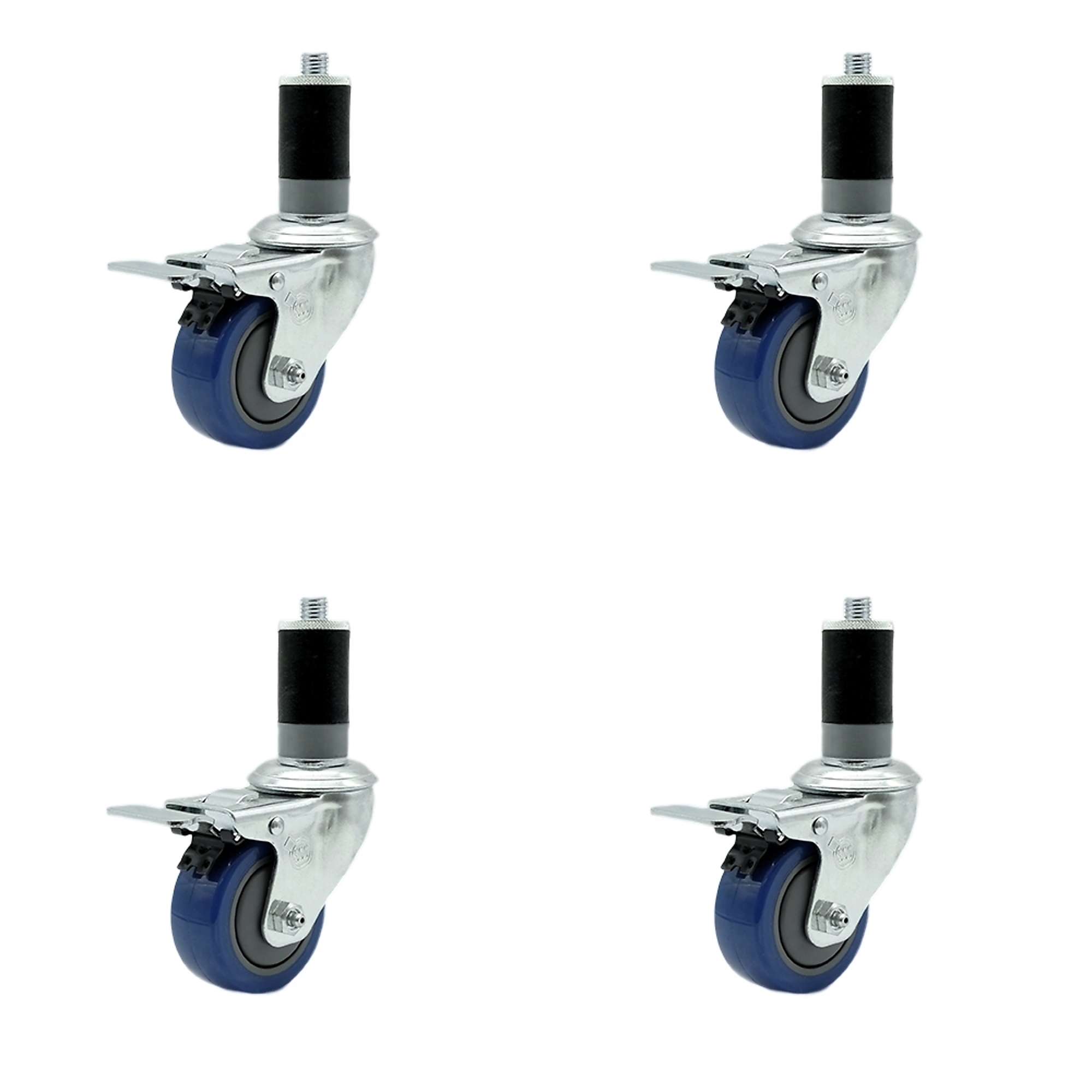 Service Caster, 3Inch x 1 1/4Inch Stem Casters, Wheel Diameter 3 in, Caster Type Rigid, Package (qty.) 4, Model SCC-TTLEX20S314-PPUB-BLUE-MTG46-4