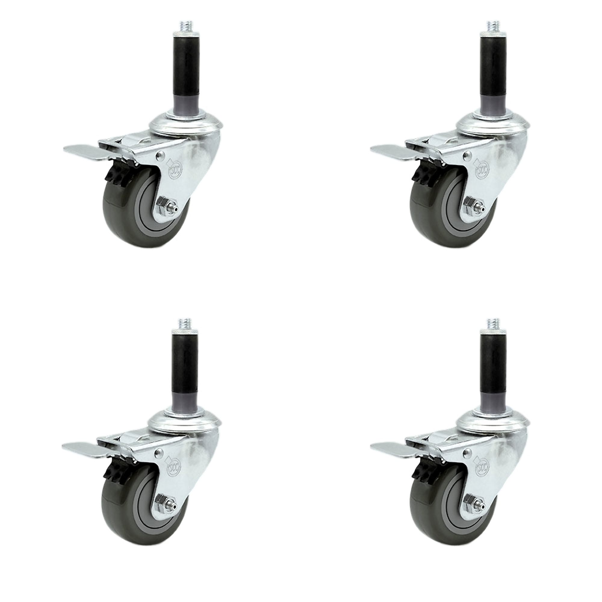 Service Caster, 3Inch x 1 1/4Inch Stem Casters, Wheel Diameter 3 in, Caster Type Rigid, Package (qty.) 4, Model SCC-TTLEX20S314-PPUB-MTG42-4