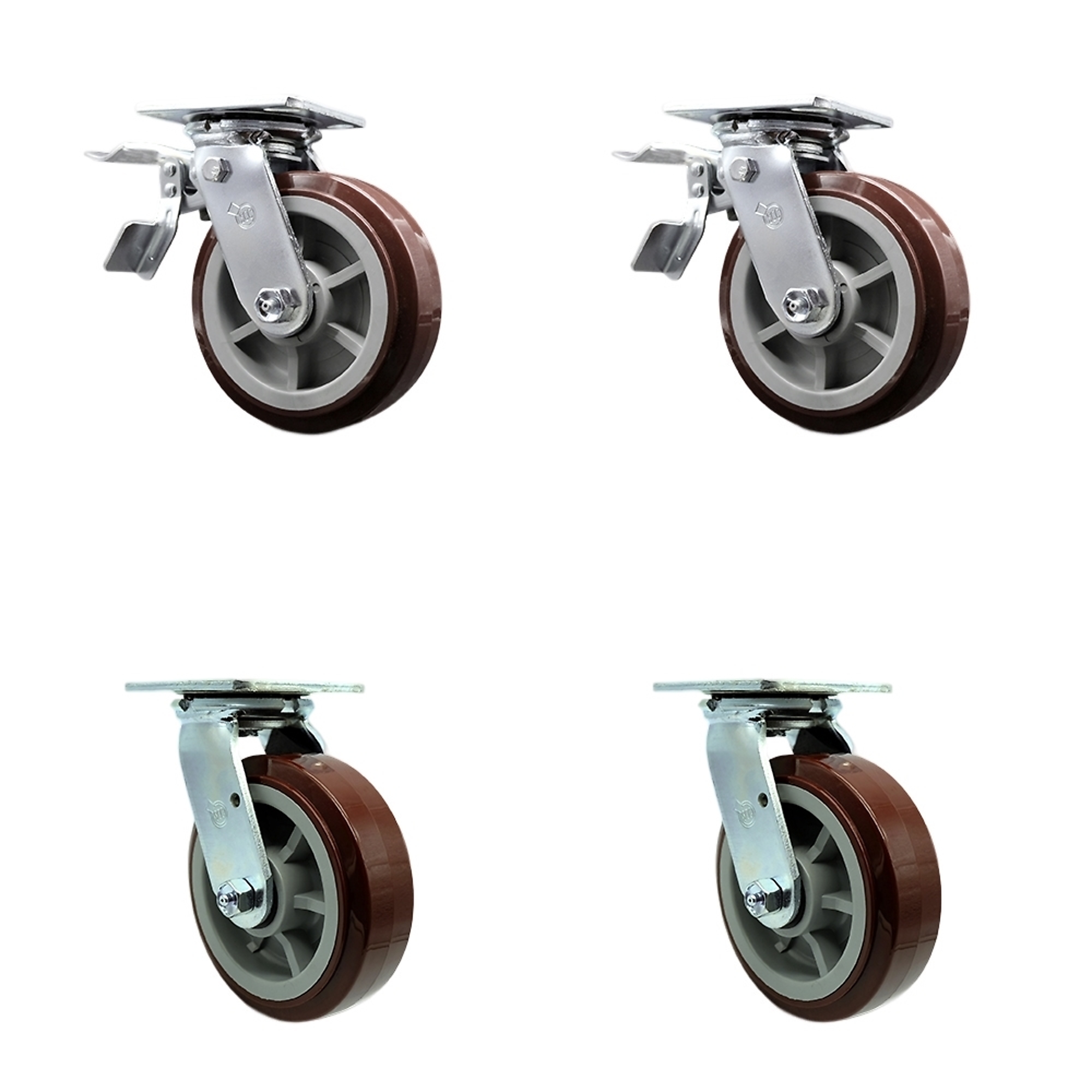 Service Caster, 6Inch x 2Inch Plate Casters, Wheel Diameter 6 in, Caster Type Swivel, Package (qty.) 4, Model SCC-TTL30S620-PPUR-2-S-2