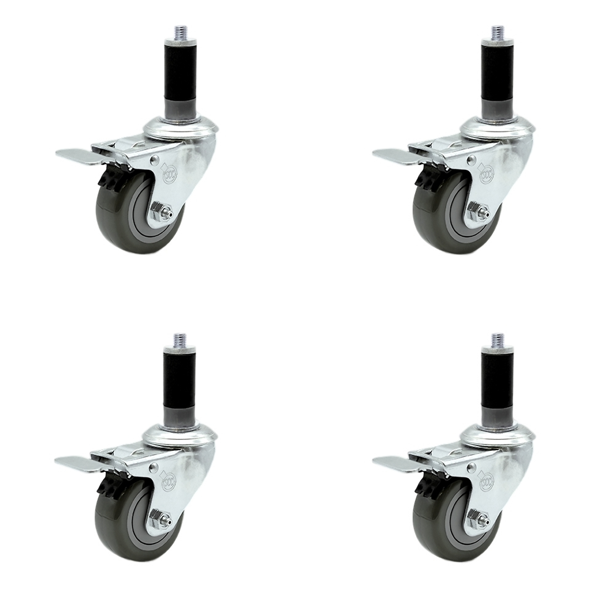 Service Caster, 3Inch x 1 1/4Inch Stem Casters, Wheel Diameter 3 in, Caster Type Rigid, Package (qty.) 4, Model SCC-TTLEX20S314-PPUB-MTG43-4