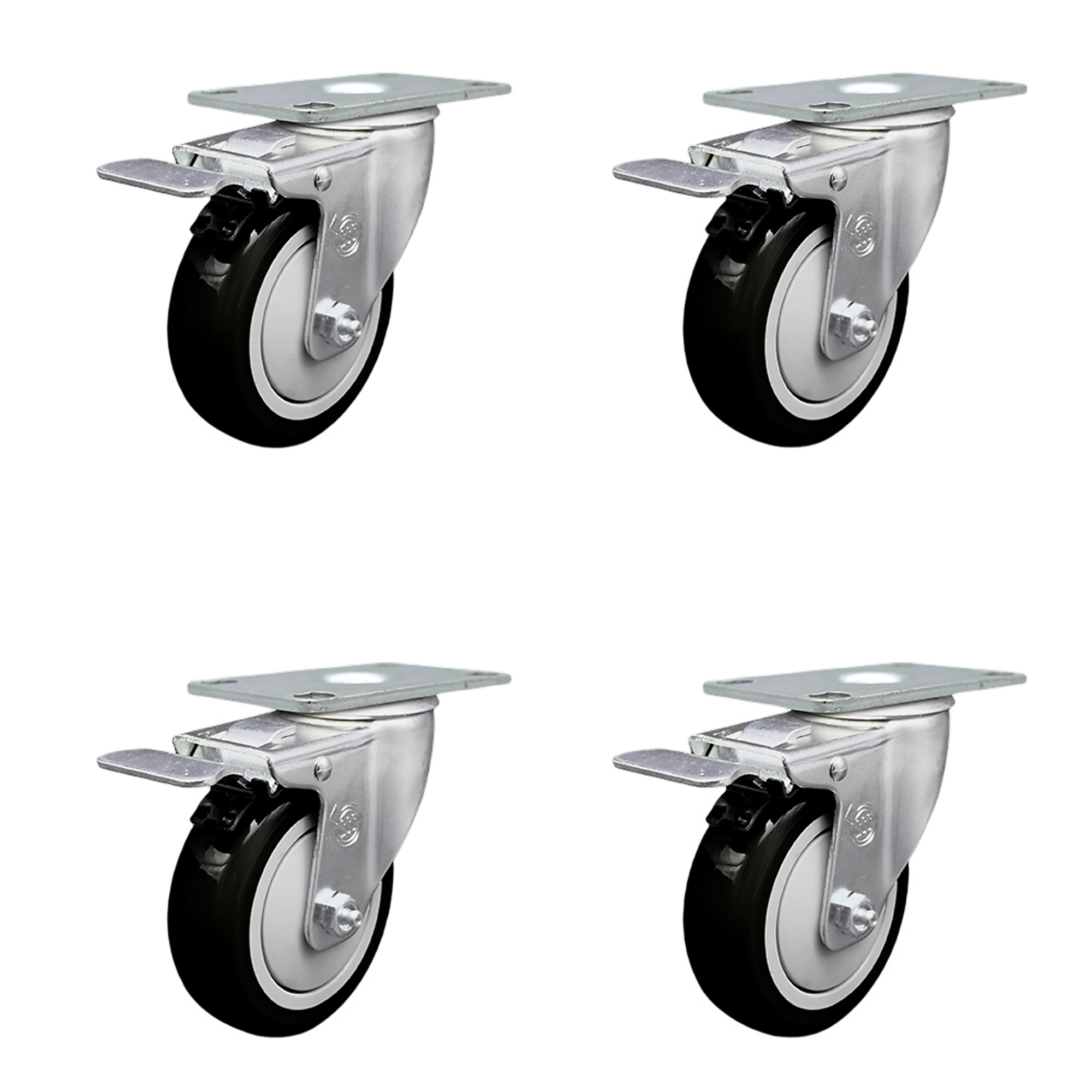 Service Caster, 4Inch x 1 1/4Inch Plate Casters, Wheel Diameter 4 in, Caster Type Swivel, Package (qty.) 4, Model SCC-TTL20S414-PPUB-BLK-4