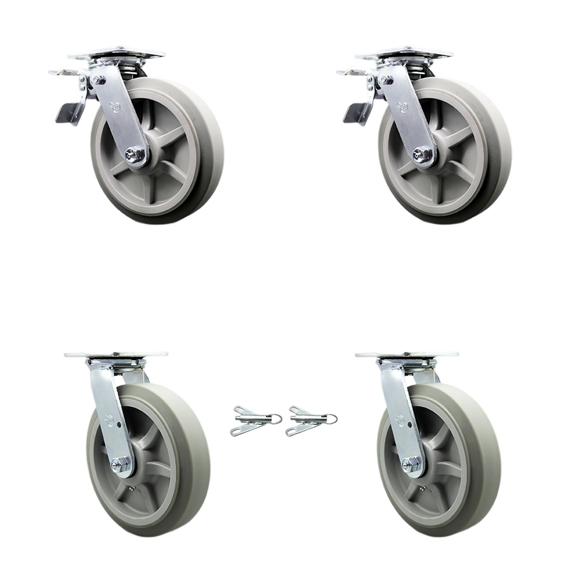 Service Caster, 8Inch x 2Inch Plate Casters, Wheel Diameter 8 in, Caster Type Swivel, Package (qty.) 4, Model SCC-TTL30S820-TPRBF-2-BSL-2