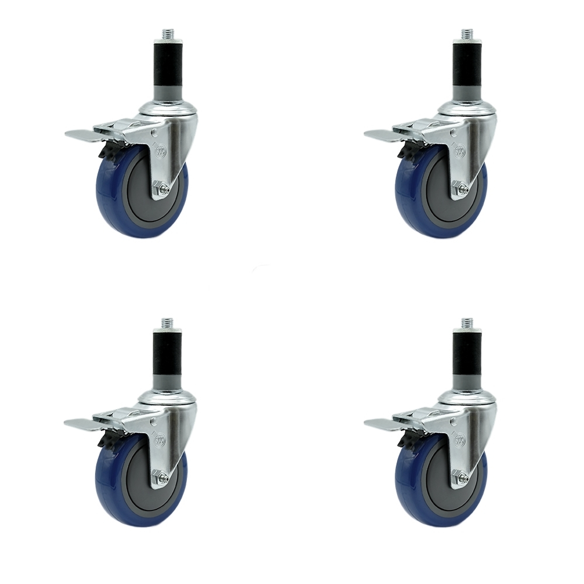 Service Caster, 4Inch x 1 1/4Inch Stem Casters, Wheel Diameter 4 in, Caster Type Rigid, Package (qty.) 4, Model SCC-TTLEX20S414-PPUB-BLUE-MTG45-4