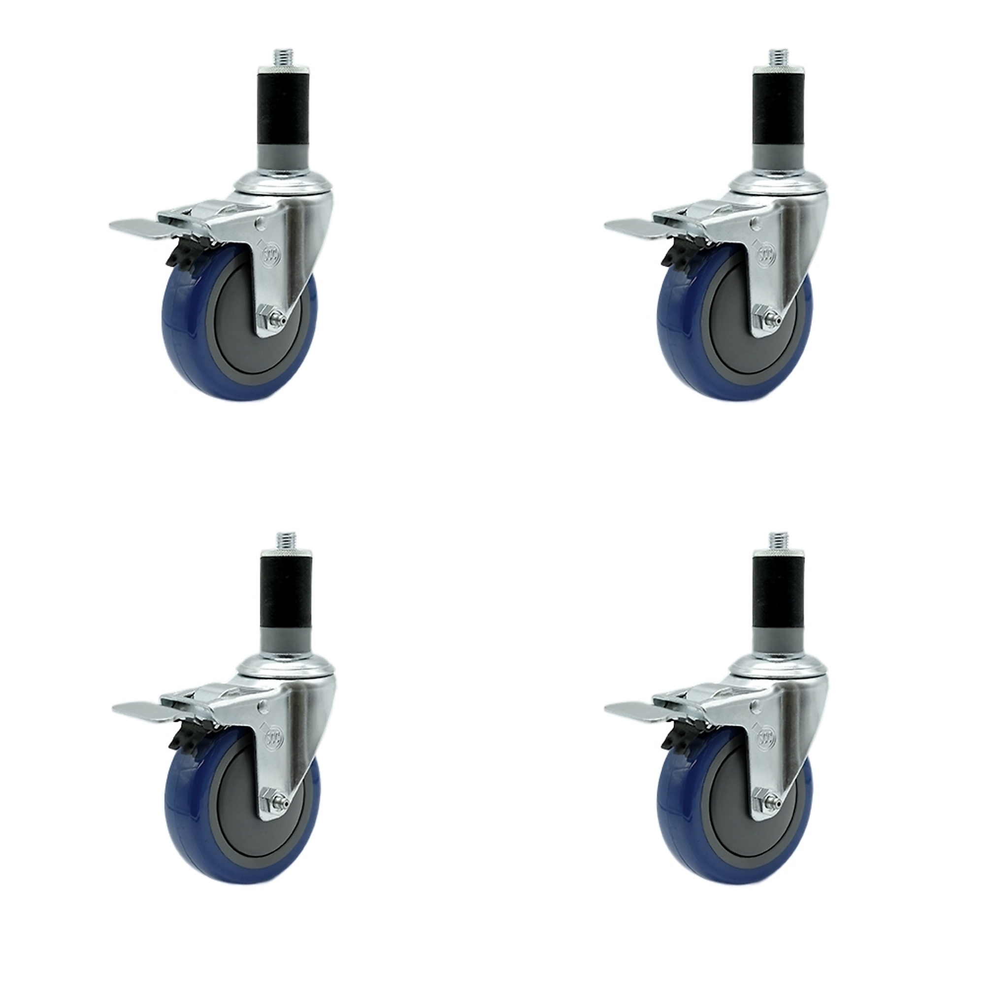 Service Caster, 4Inch x 1 1/4Inch Stem Casters, Wheel Diameter 4 in, Caster Type Rigid, Package (qty.) 4, Model SCC-TTLEX20S414-PPUB-BLUE-MTG46-4