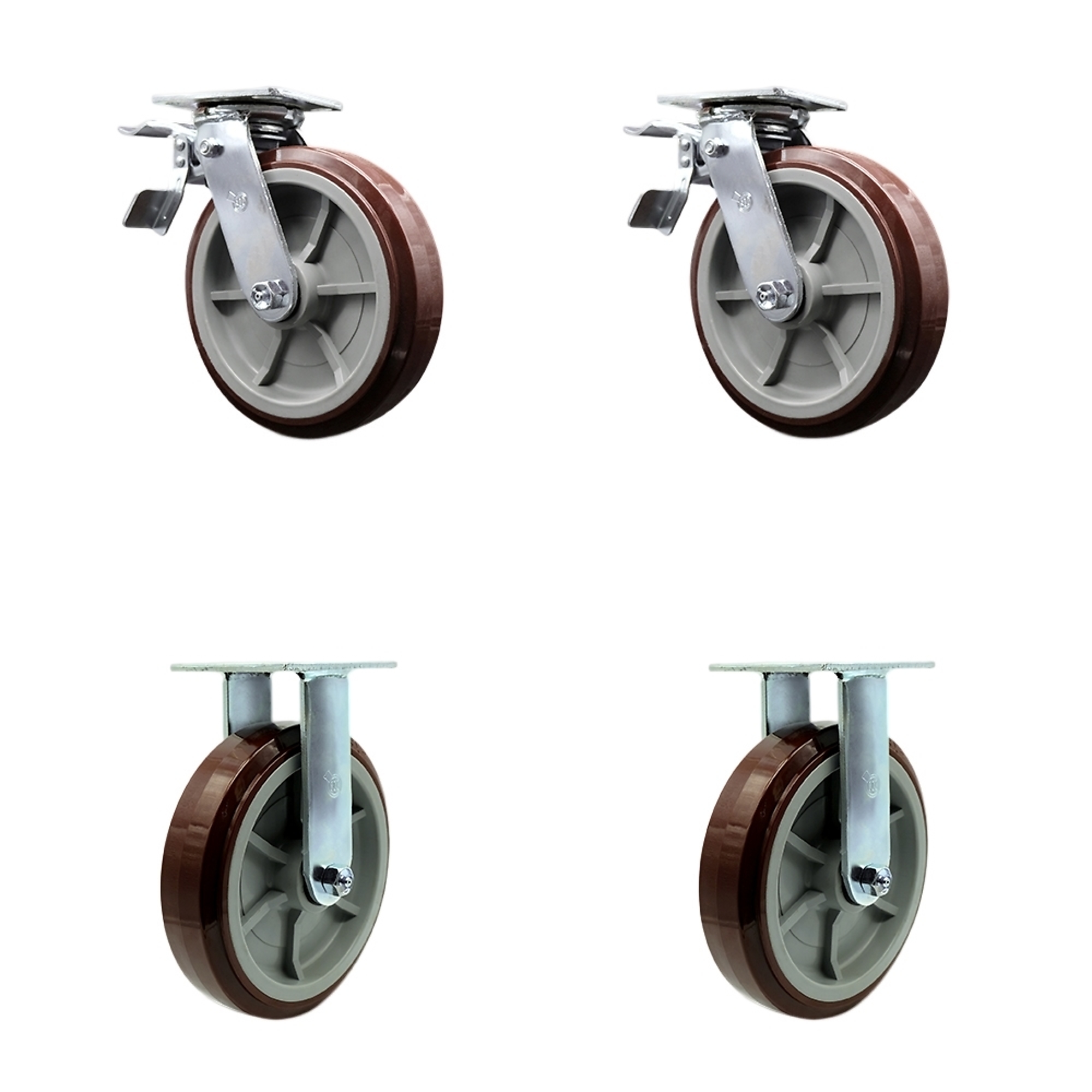 Service Caster, 8Inch x 2Inch Plate Casters, Wheel Diameter 8 in, Caster Type Swivel, Package (qty.) 4, Model SCC-TTL30S820-PPUR-2-R-2