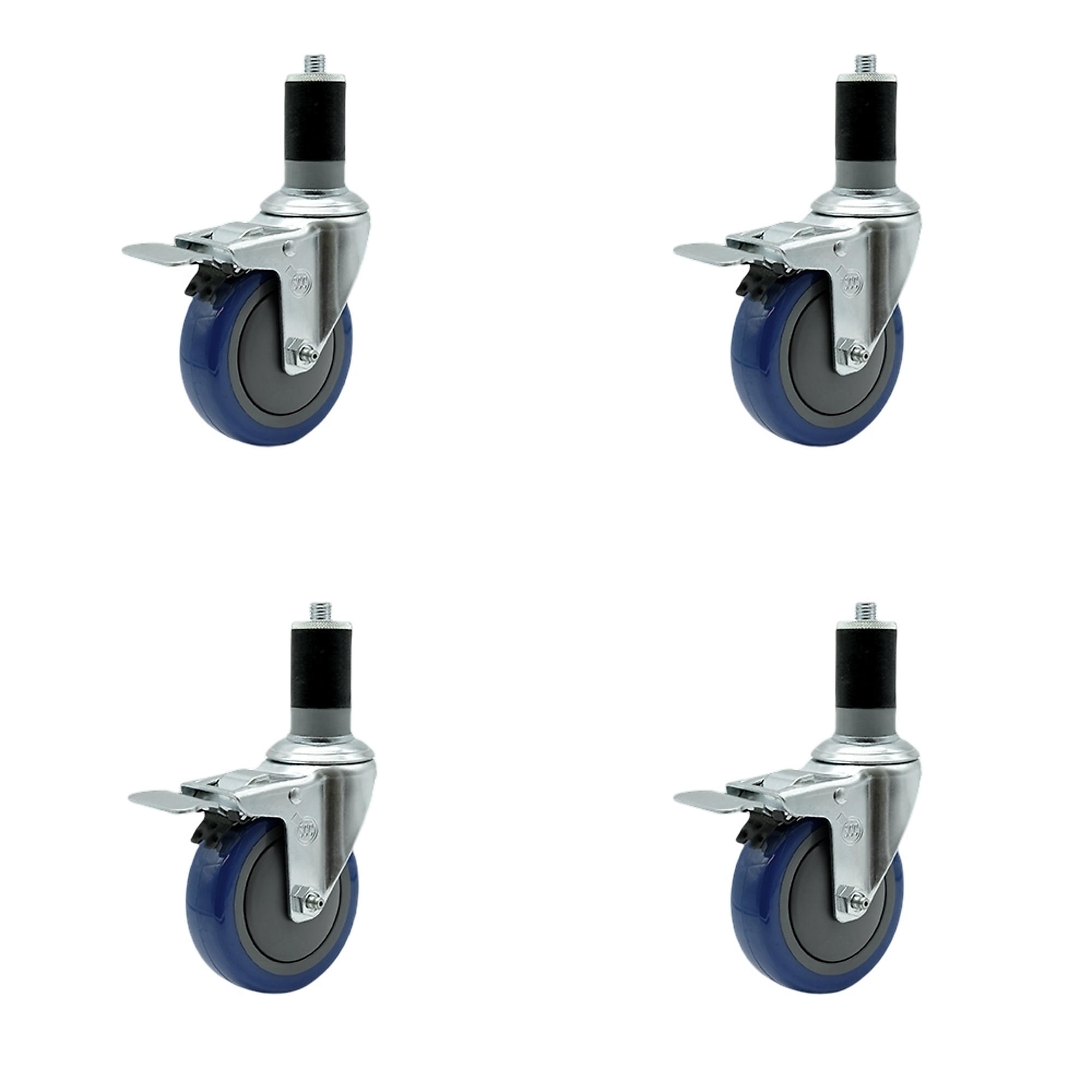 Service Caster, 4Inch x 1 1/4Inch Stem Casters, Wheel Diameter 4 in, Caster Type Rigid, Package (qty.) 4, Model SCC-TTLEX20S414-PPUB-BLUE-MTG47-4