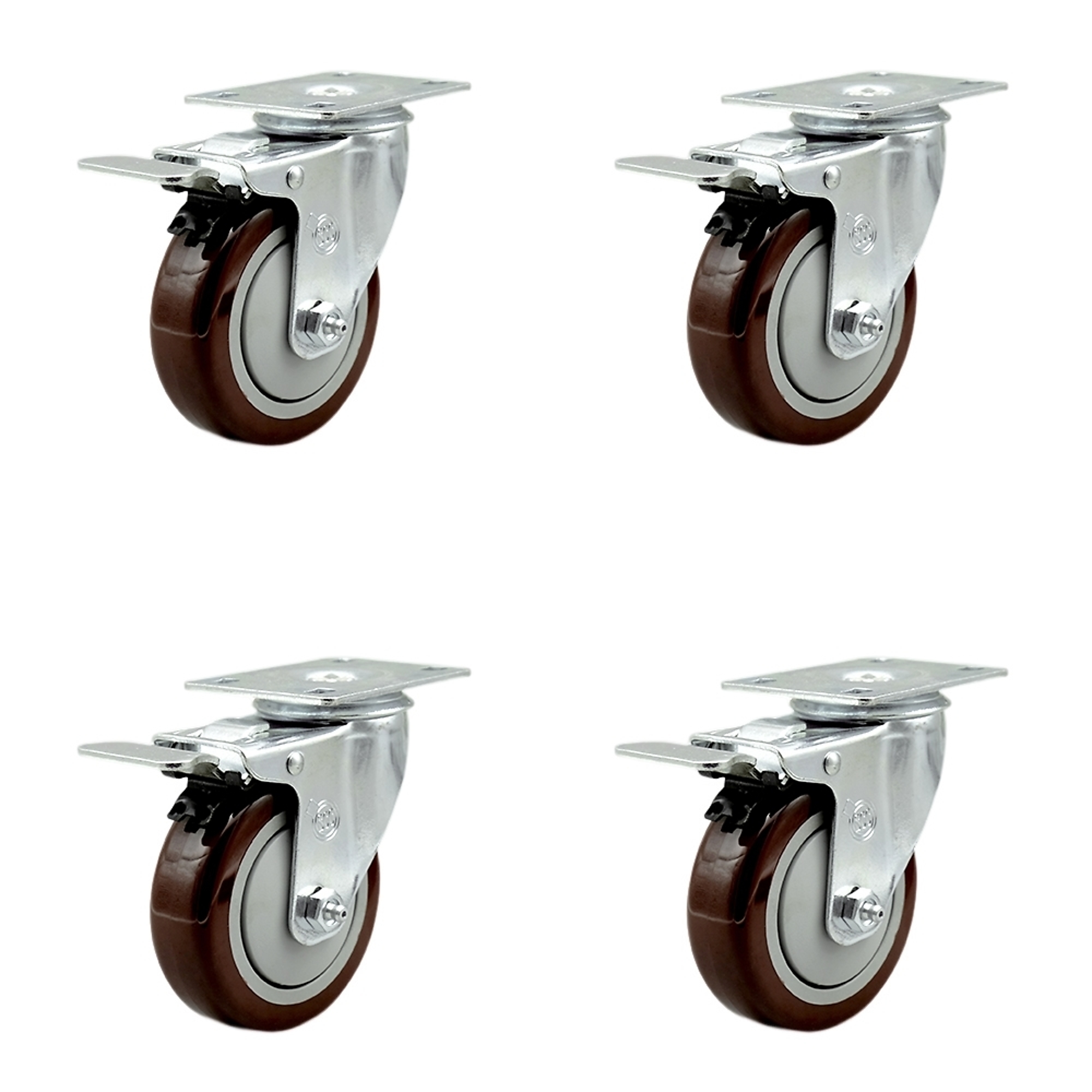 Service Caster, 4Inch x 1 1/4Inch Plate Casters, Wheel Diameter 4 in, Caster Type Swivel, Package (qty.) 4, Model SCC-TTL20S414-PPUB-MRN-4