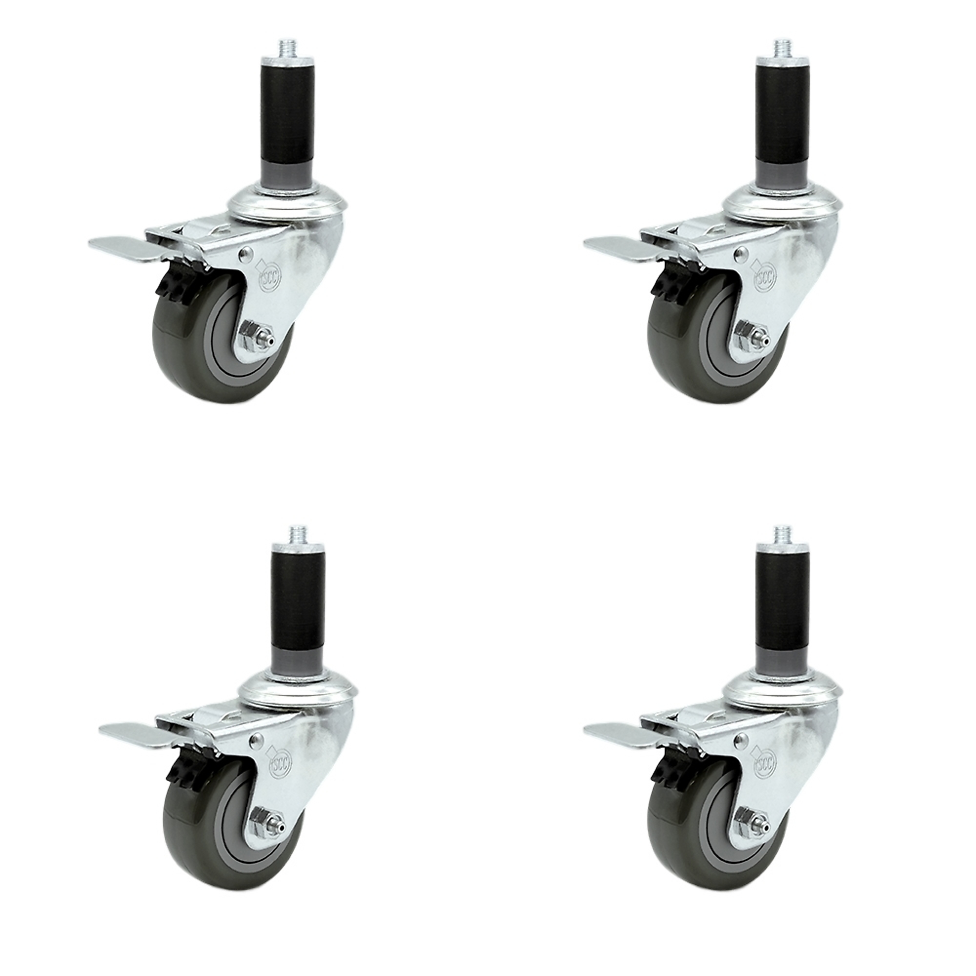 Service Caster, 3Inch x 1 1/4Inch Stem Casters, Wheel Diameter 3 in, Caster Type Rigid, Package (qty.) 4, Model SCC-TTLEX20S314-PPUB-MTG44-4