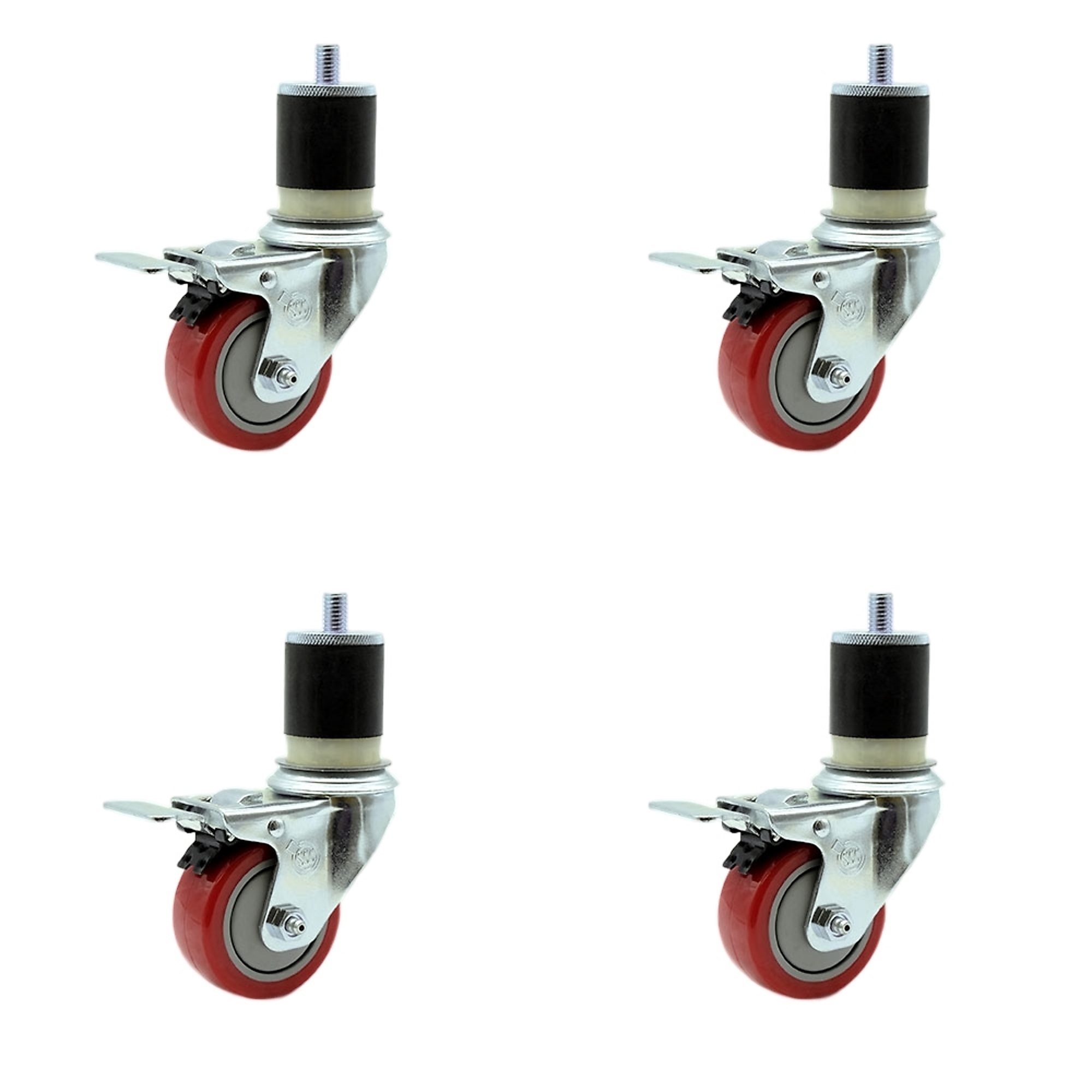 Service Caster, 3Inch x 1 1/4Inch Stem Casters, Wheel Diameter 3 in, Caster Type Rigid, Package (qty.) 4, Model SCC-TTLEX20S314-PPUB-RED-MTG21-4