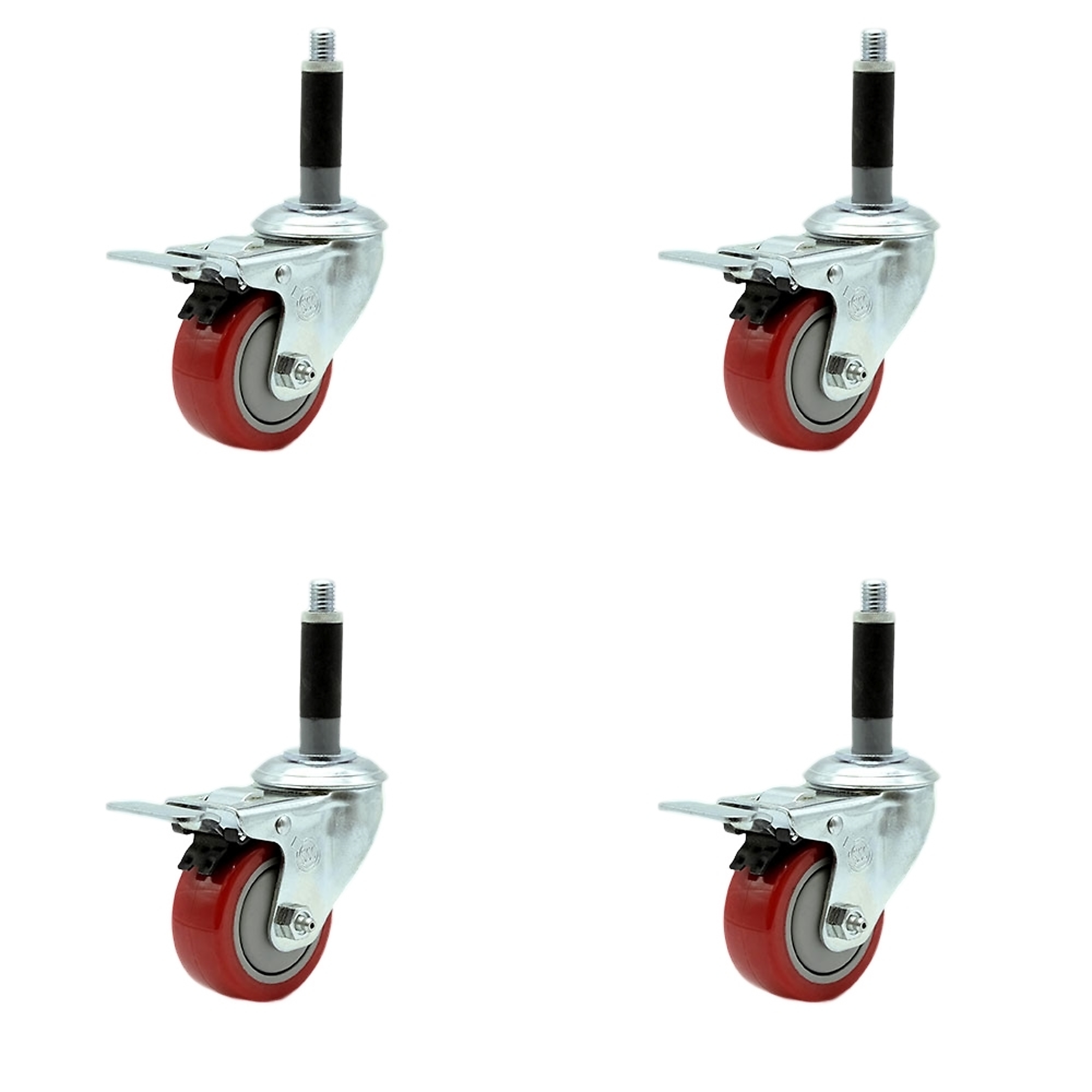 Service Caster, 3 1/2Inch x 1 1/4Inch Stem Casters, Wheel Diameter 3.5 in, Caster Type Rigid, Package (qty.) 4, Model SCC-TTLEX20S3514-PPUB-RED-MTG40-