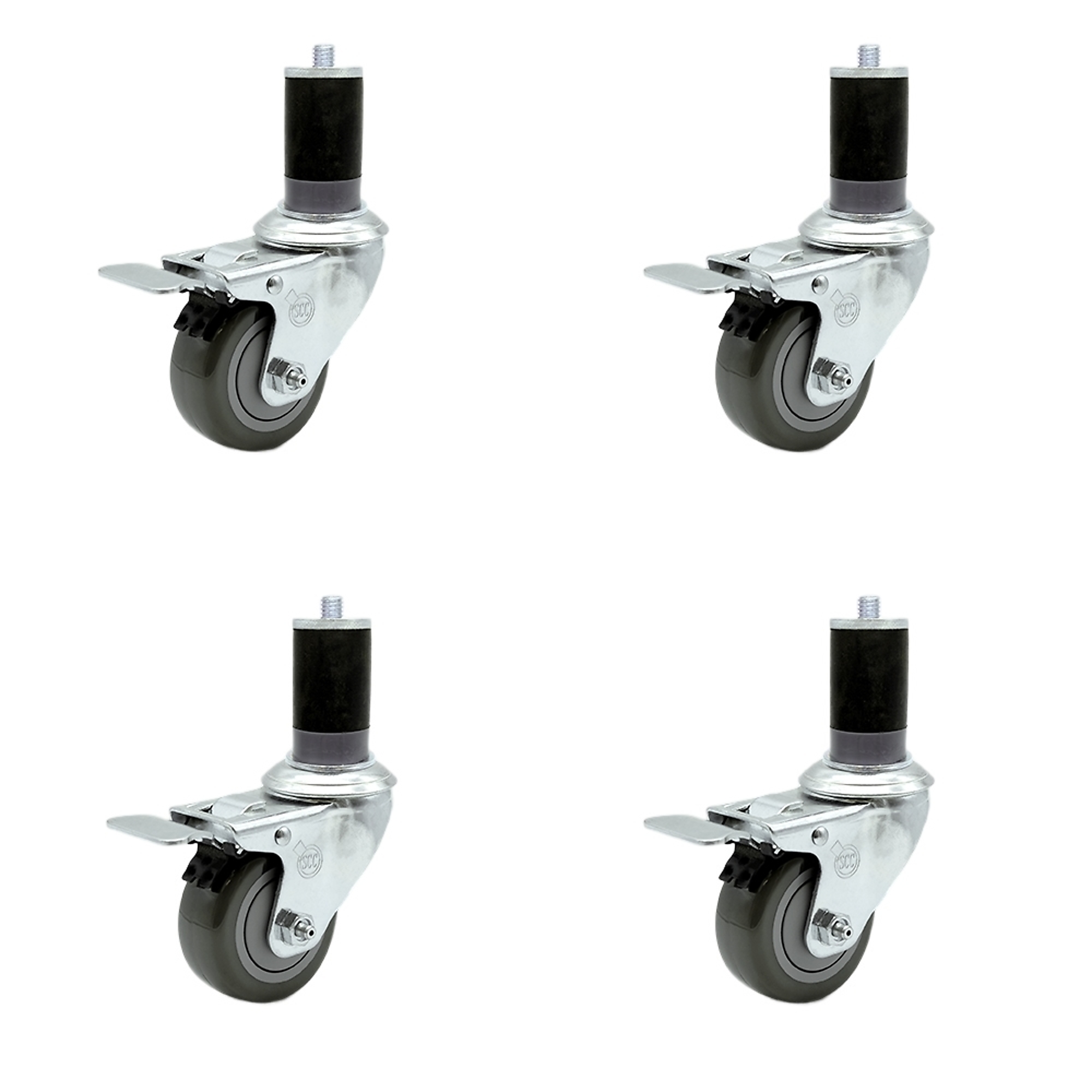 Service Caster, 3Inch x 1 1/4Inch Stem Casters, Wheel Diameter 3 in, Caster Type Rigid, Package (qty.) 4, Model SCC-TTLEX20S314-PPUB-MTG47-4