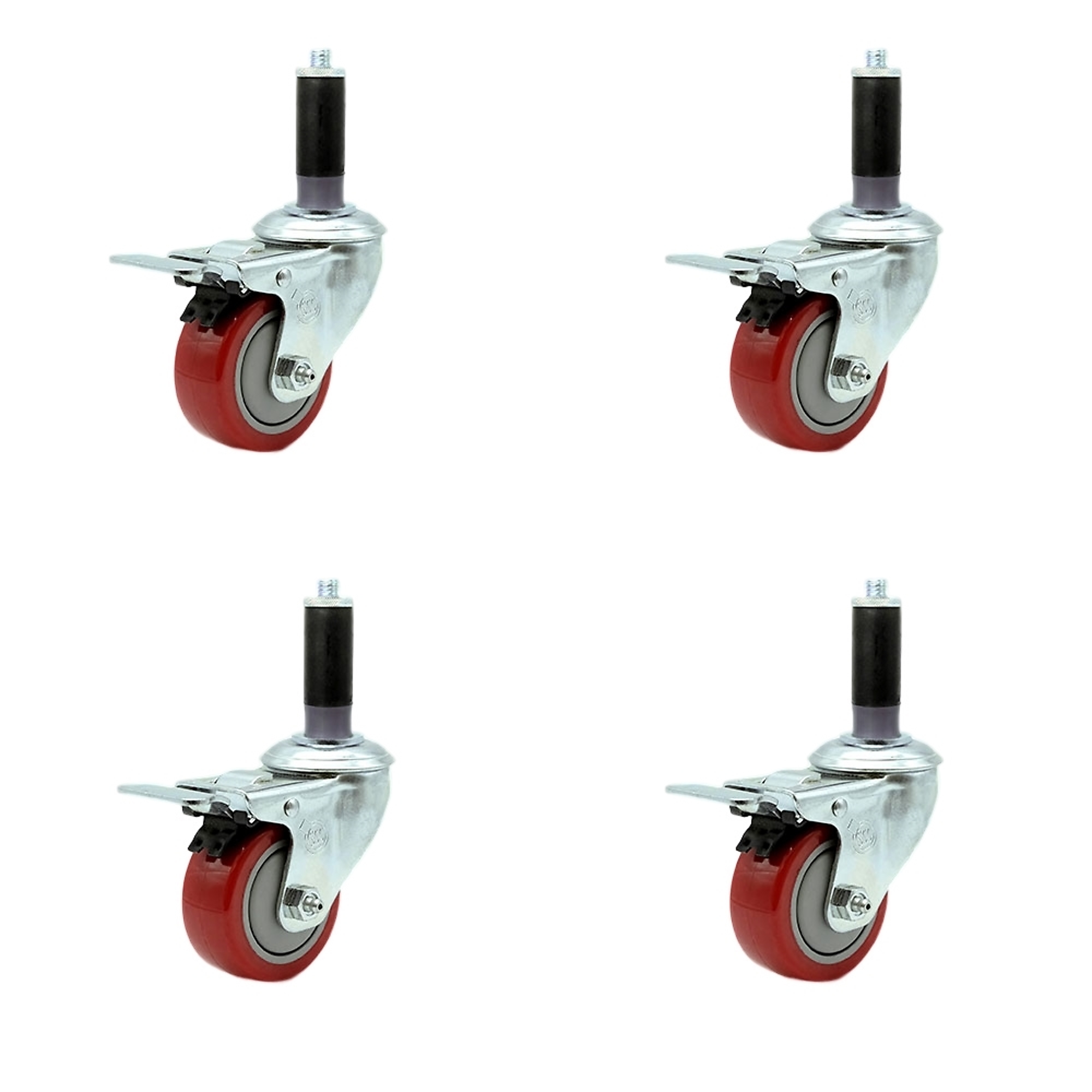 Service Caster, 3Inch x 1 1/4Inch Stem Casters, Wheel Diameter 3 in, Caster Type Rigid, Package (qty.) 4, Model SCC-TTLEX20S314-PPUB-RED-MTG41-4