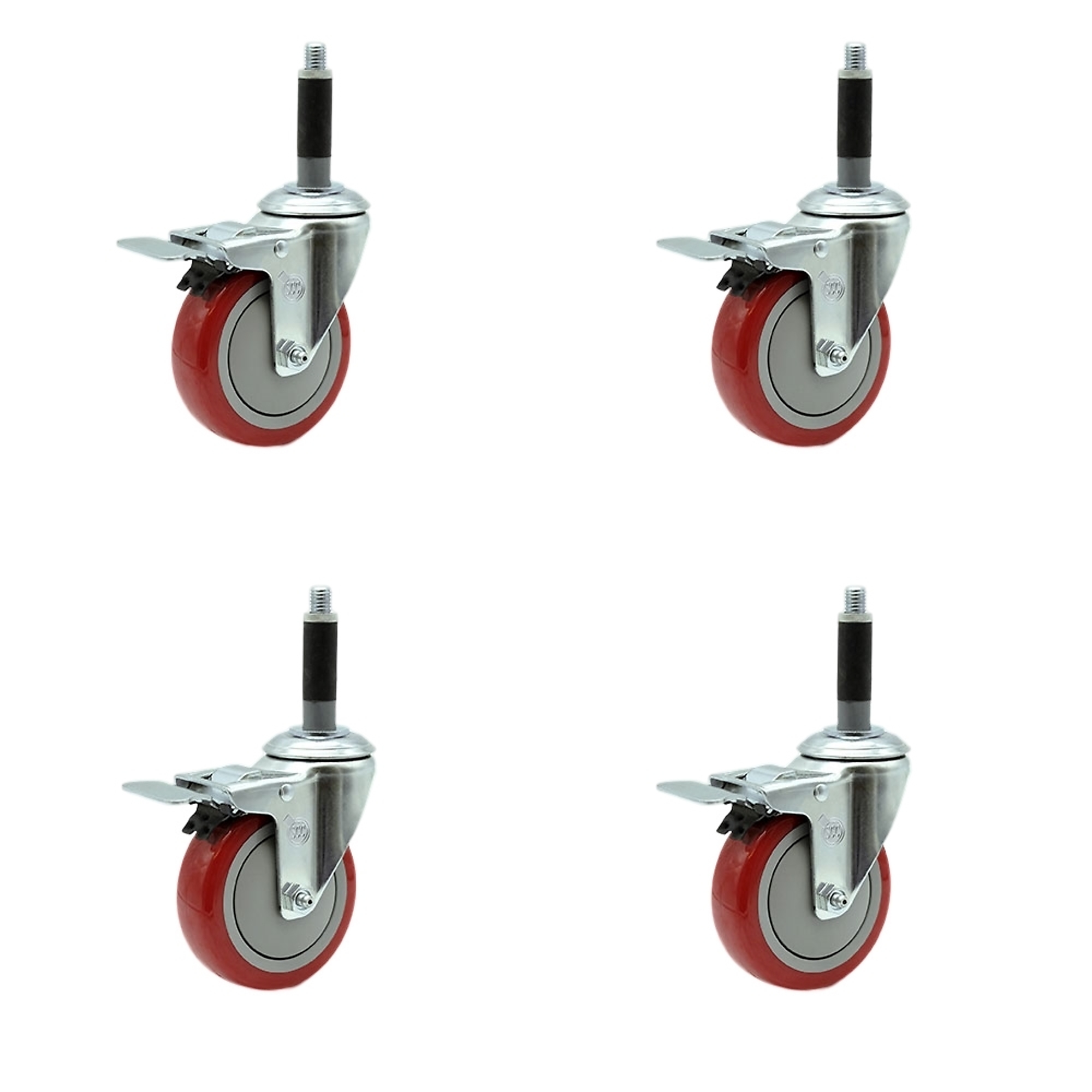 Service Caster, 4Inch x 1 1/4Inch Stem Casters, Wheel Diameter 4 in, Caster Type Rigid, Package (qty.) 4, Model SCC-TTLEX20S414-PPUB-RED-MTG40-4