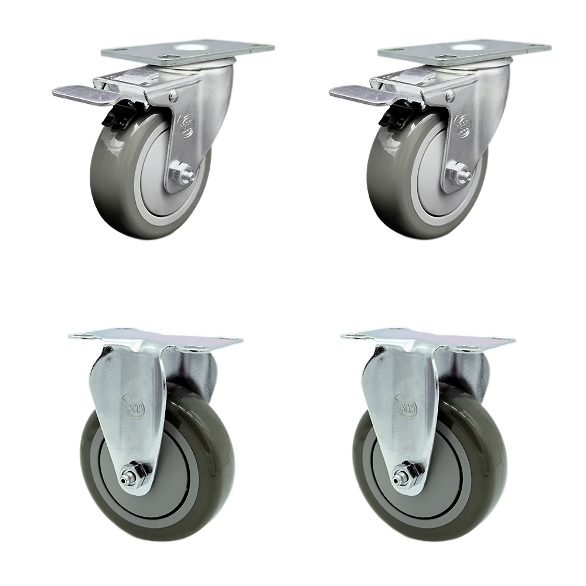 Service Caster, 4Inch x 1 1/4Inch Stem Casters, Wheel Diameter 4 in, Caster Type Swivel, Package (qty.) 4, Model SCC-TTL20S414-PPUB-2-R-2