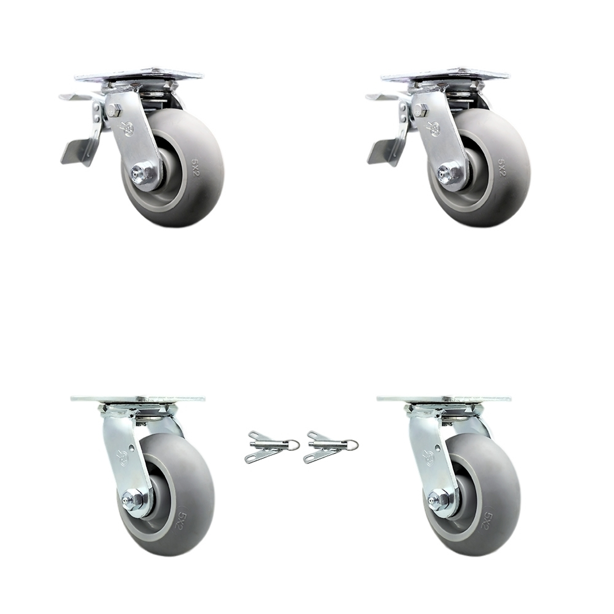 Service Caster, 5Inch x 2Inch Plate Casters, Wheel Diameter 5 in, Caster Type Swivel, Package (qty.) 4, Model SCC-TTL30S520-TPRRD-2-BSL-2