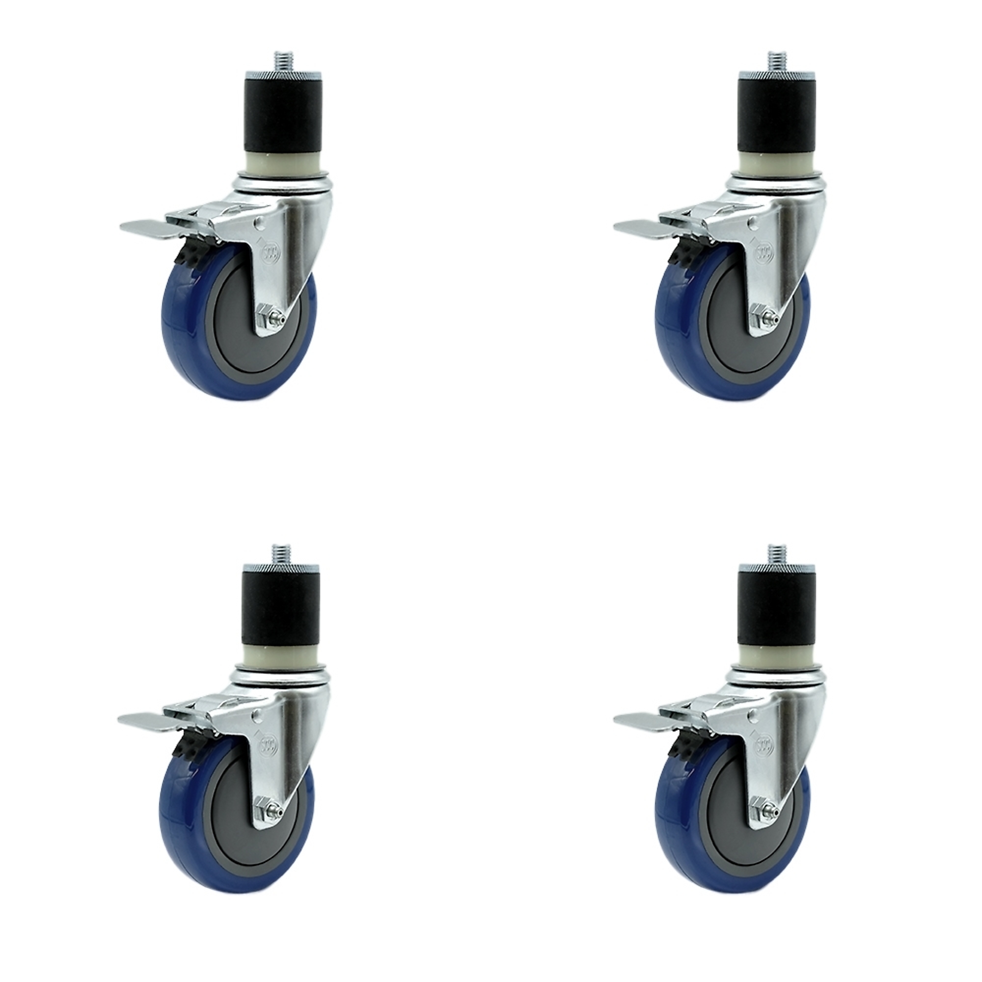 Service Caster, 4Inch x 1 1/4Inch Stem Casters, Wheel Diameter 4 in, Caster Type Rigid, Package (qty.) 4, Model SCC-TTLEX20S414-PPUB-BLUE-MTG21-4