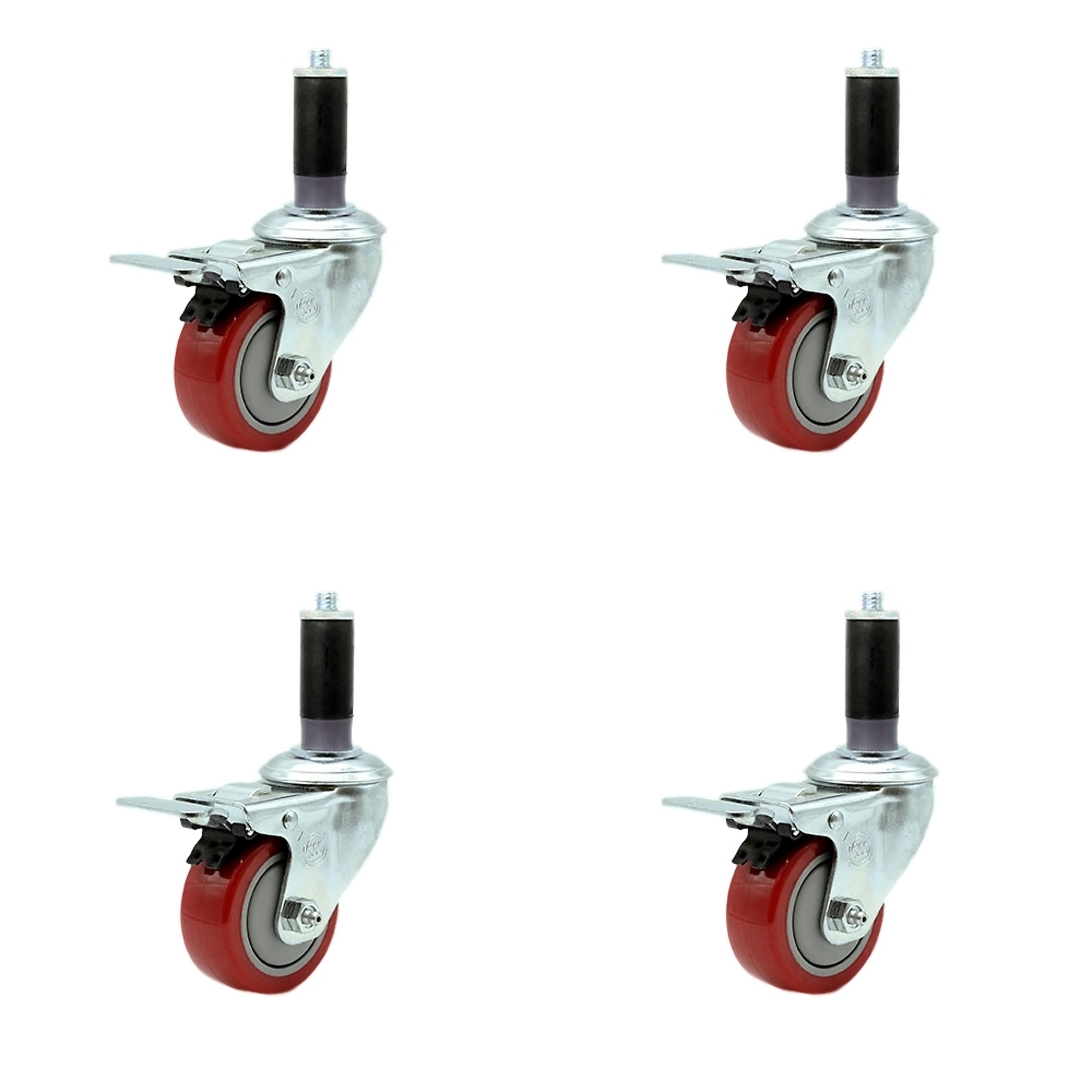 Service Caster, 3Inch x 1 1/4Inch Stem Casters, Wheel Diameter 3 in, Caster Type Rigid, Package (qty.) 4, Model SCC-TTLEX20S314-PPUB-RED-MTG42-4