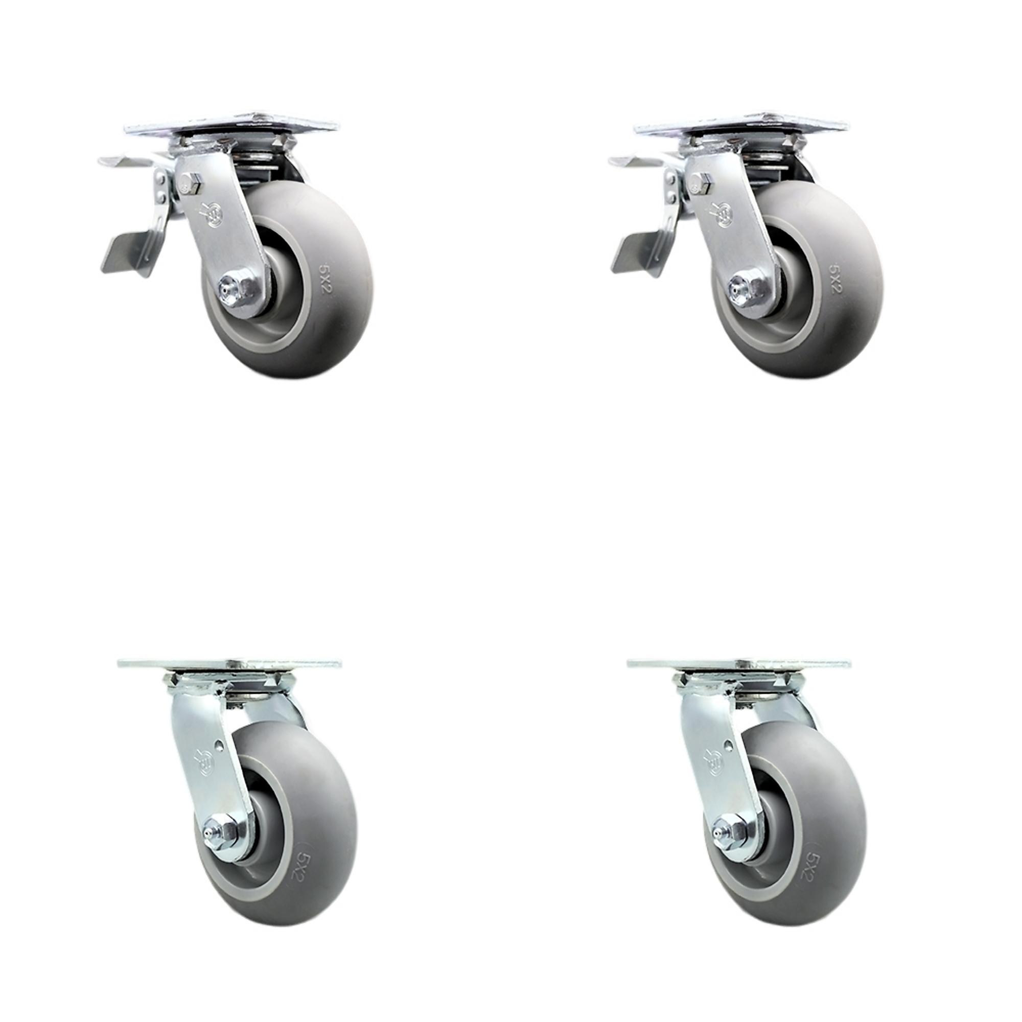 Service Caster, 5Inch x 2Inch Plate Casters, Wheel Diameter 5 in, Caster Type Swivel, Package (qty.) 4, Model SCC-TTL30S520-TPRRD-2-S-2