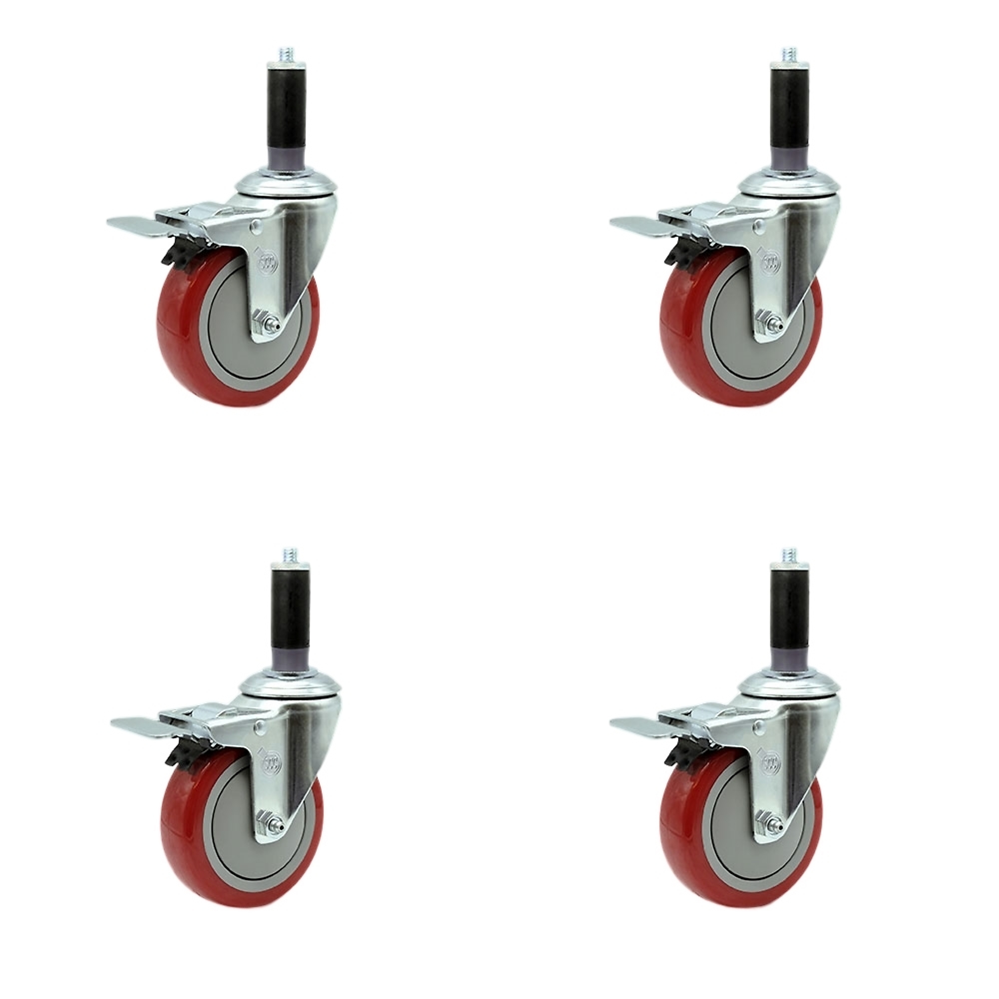 Service Caster, 4Inch x 1 1/4Inch Stem Casters, Wheel Diameter 4 in, Caster Type Rigid, Package (qty.) 4, Model SCC-TTLEX20S414-PPUB-RED-MTG42-4