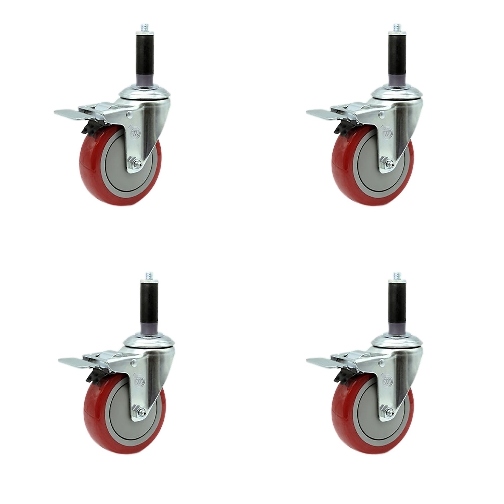 Service Caster, 4Inch x 1 1/4Inch Stem Casters, Wheel Diameter 4 in, Caster Type Rigid, Package (qty.) 4, Model SCC-TTLEX20S414-PPUB-RED-MTG41-4