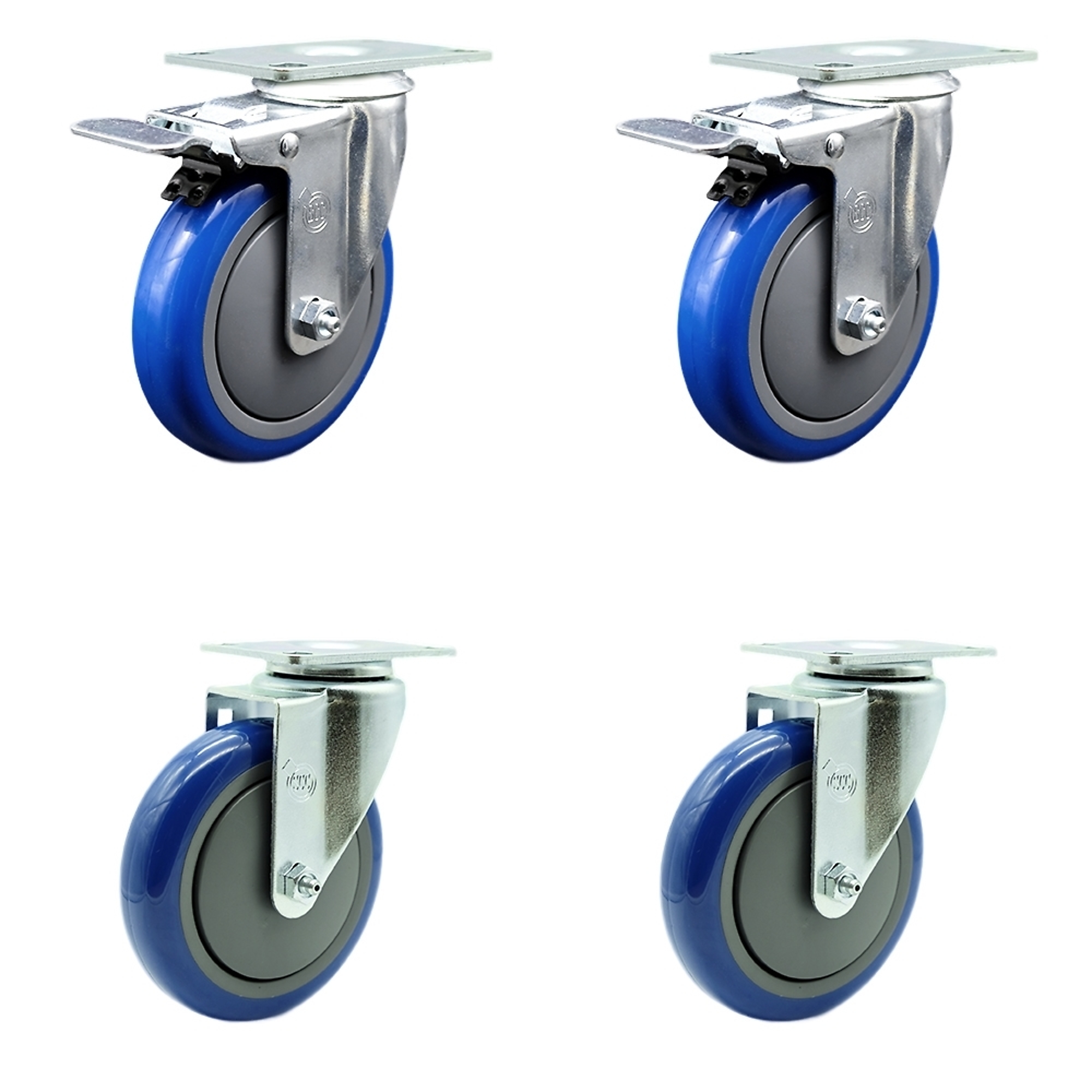 Service Caster, 5Inch x 1 1/4Inch Stem Casters, Wheel Diameter 5 in, Caster Type Swivel, Package (qty.) 4, Model SCC-TTL20S514-PPUB-BLUE-2-S-2