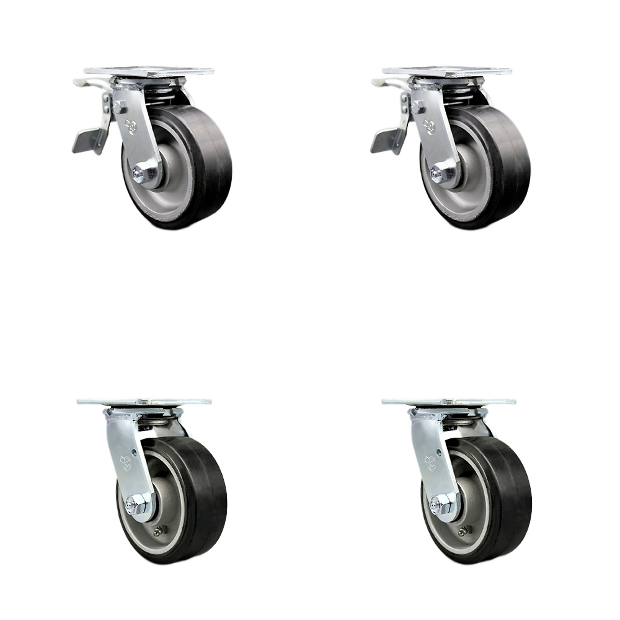 Service Caster, 5Inch x 2Inch Plate Casters, Wheel Diameter 5 in, Caster Type Swivel, Package (qty.) 4, Model SCC-TTL30S520-RAB-2-BSL-2