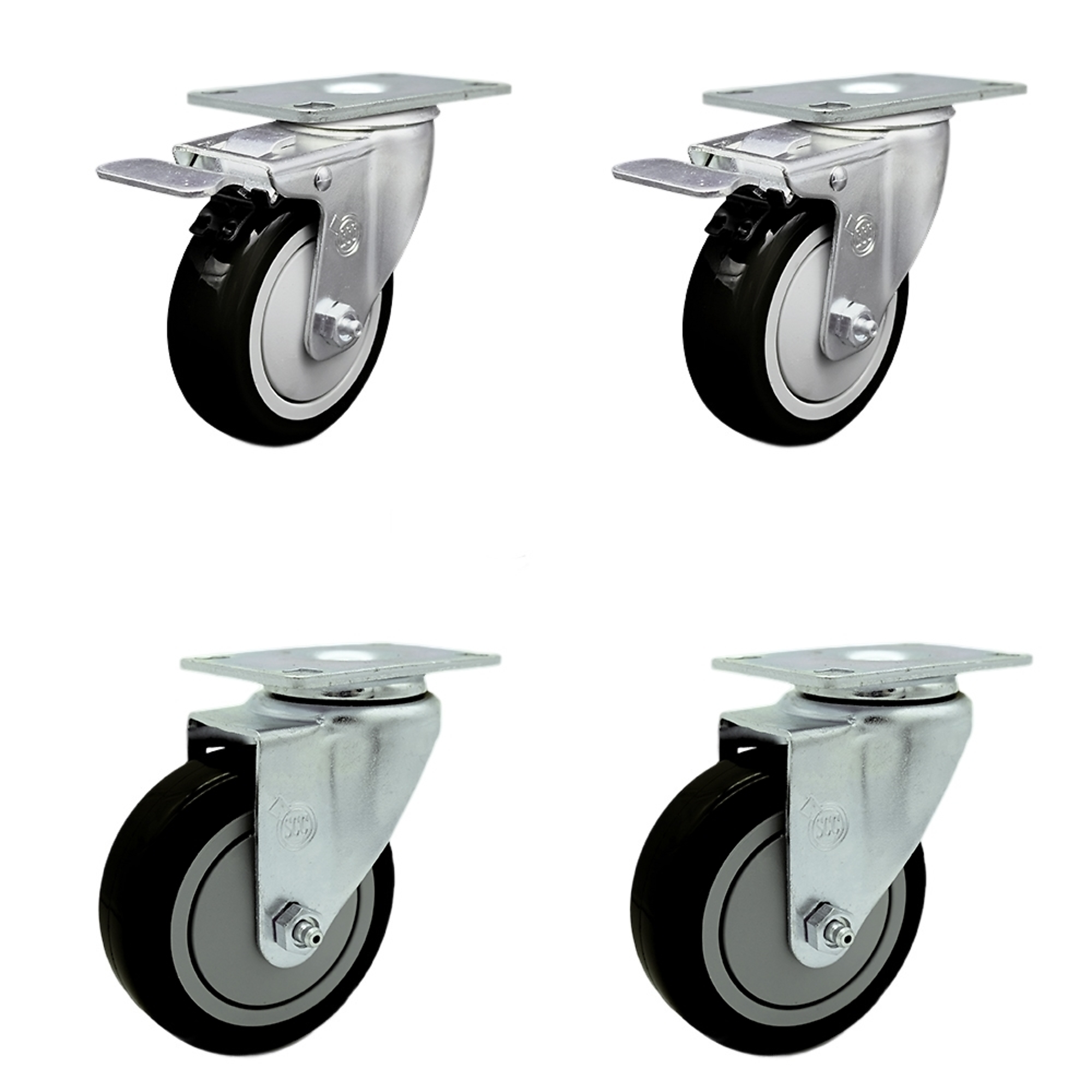 Service Caster, 4Inch x 1 1/4Inch Stem Casters, Wheel Diameter 4 in, Caster Type Swivel, Package (qty.) 4, Model SCC-TTL20S414-PPUB-BLK-2-S-2