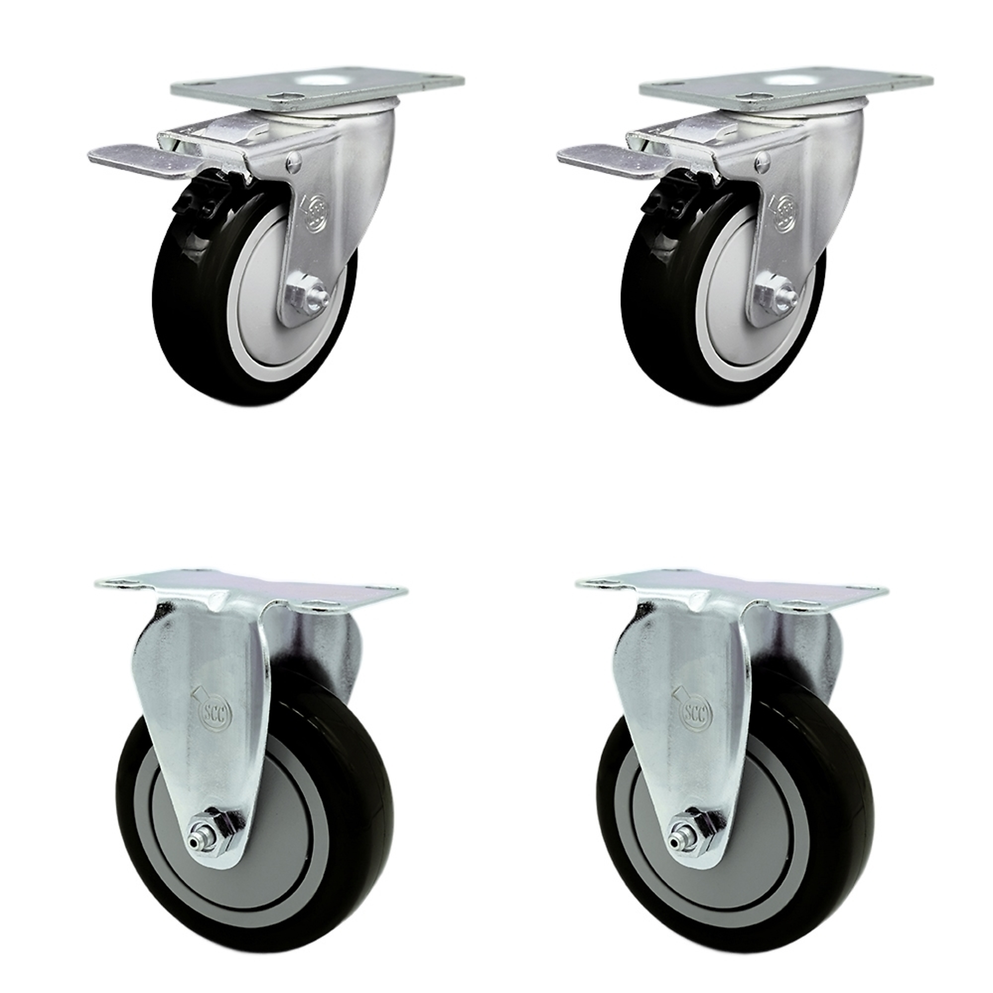 Service Caster, 4Inch x 1 1/4Inch Stem Casters, Wheel Diameter 4 in, Caster Type Swivel, Package (qty.) 4, Model SCC-TTL20S414-PPUB-BLK-2-R-2