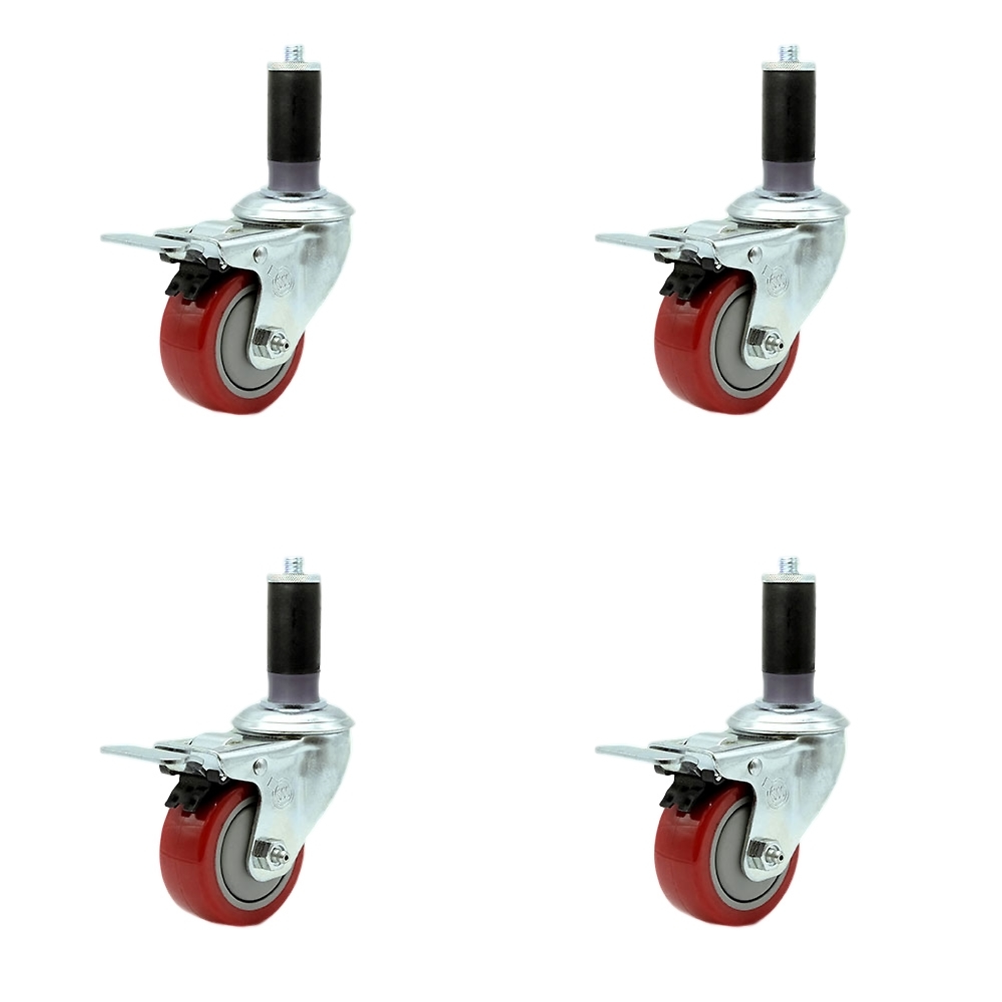 Service Caster, 3Inch x 1 1/4Inch Stem Casters, Wheel Diameter 3 in, Caster Type Rigid, Package (qty.) 4, Model SCC-TTLEX20S314-PPUB-RED-MTG43-4