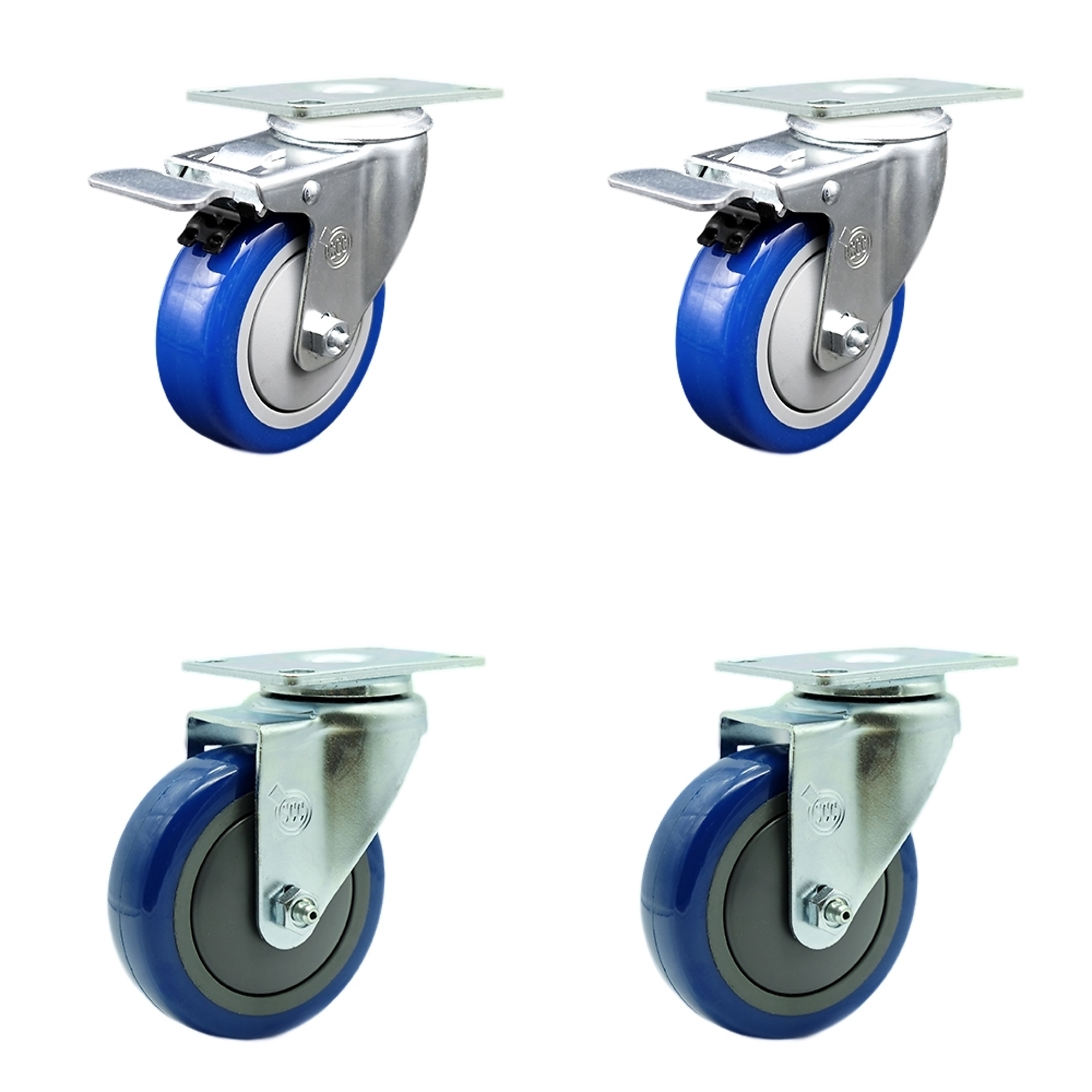 Service Caster, 4Inch x 1 1/4Inch Stem Casters, Wheel Diameter 4 in, Caster Type Swivel, Package (qty.) 4, Model SCC-TTL20S414-PPUB-BLUE-2-S-2