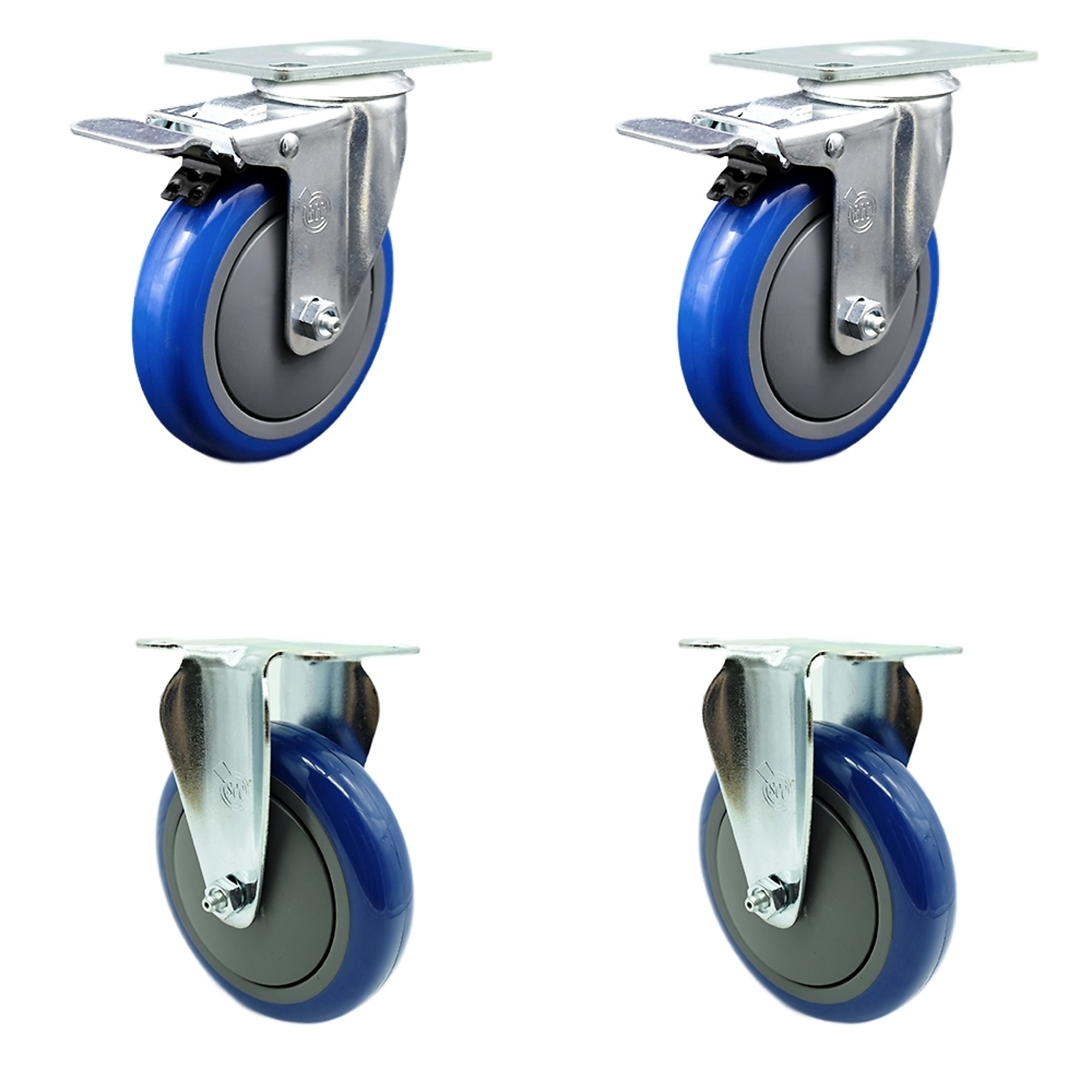 Service Caster, 5Inch x 1 1/4Inch Stem Casters, Wheel Diameter 5 in, Caster Type Swivel, Package (qty.) 4, Model SCC-TTL20S514-PPUB-BLUE-2-R-2