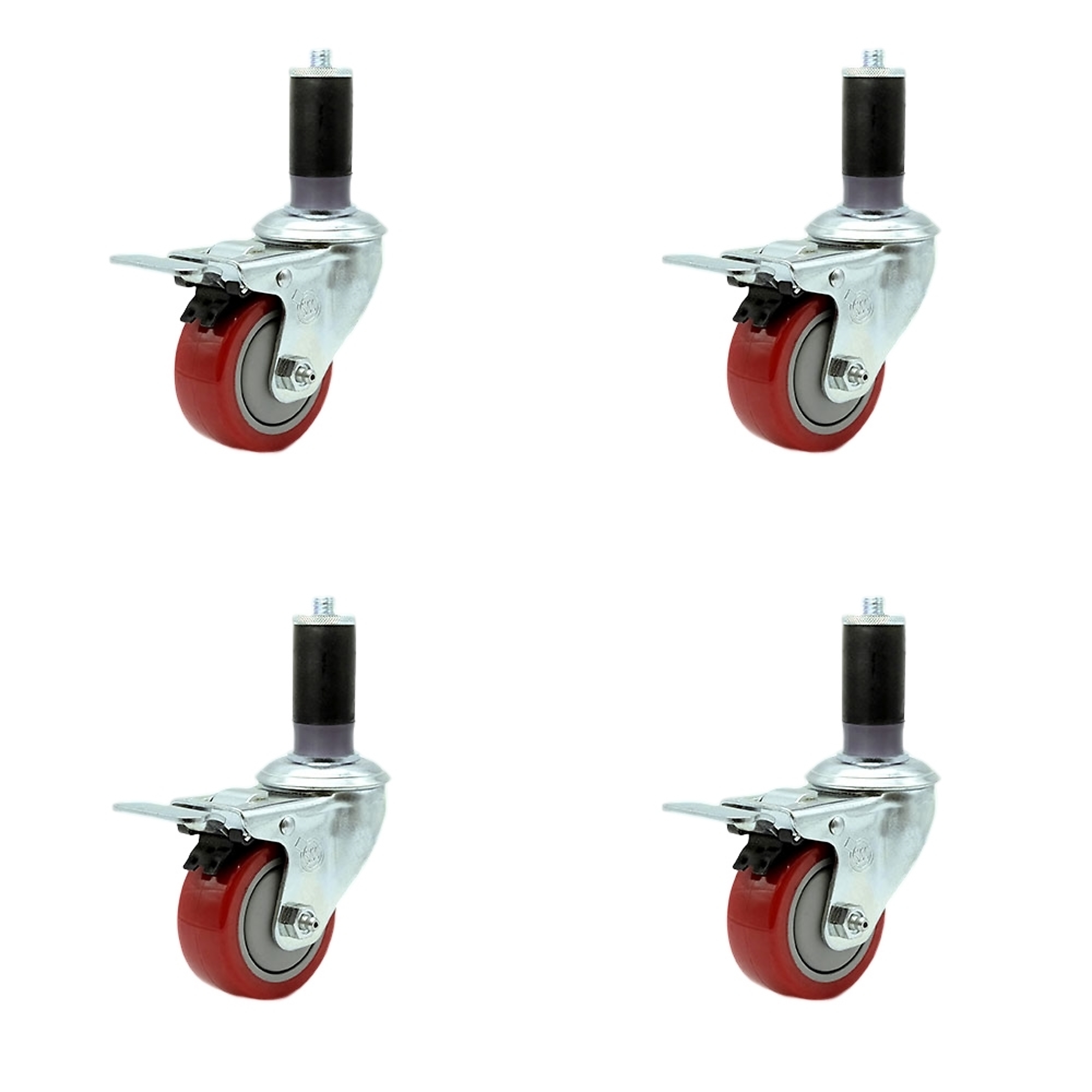 Service Caster, 3Inch x 1 1/4Inch Stem Casters, Wheel Diameter 3 in, Caster Type Rigid, Package (qty.) 4, Model SCC-TTLEX20S314-PPUB-RED-MTG44-4