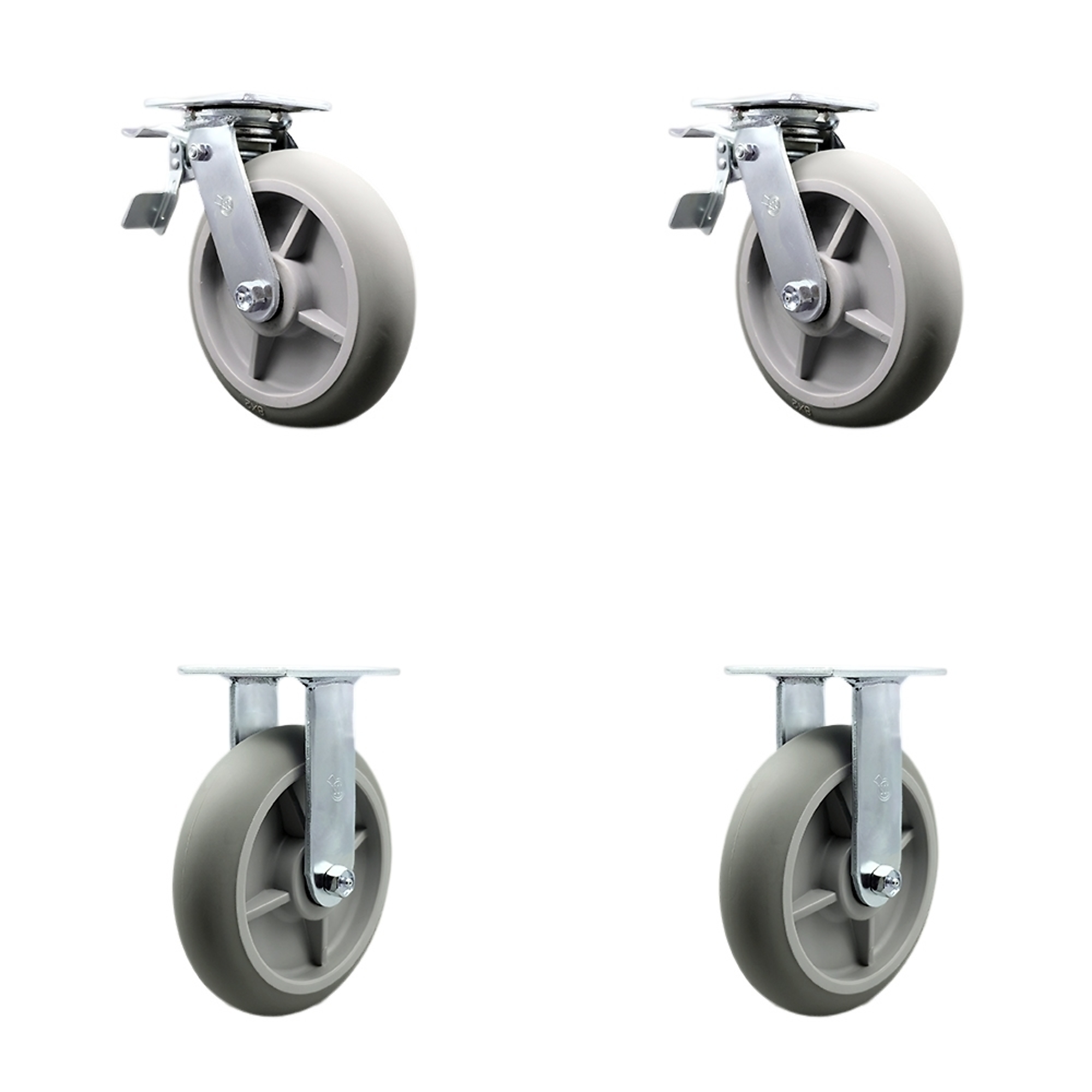 Service Caster, 8Inch x 2Inch Plate Casters, Wheel Diameter 8 in, Caster Type Swivel, Package (qty.) 4, Model SCC-TTL30S820-TPRRD-2-R-2