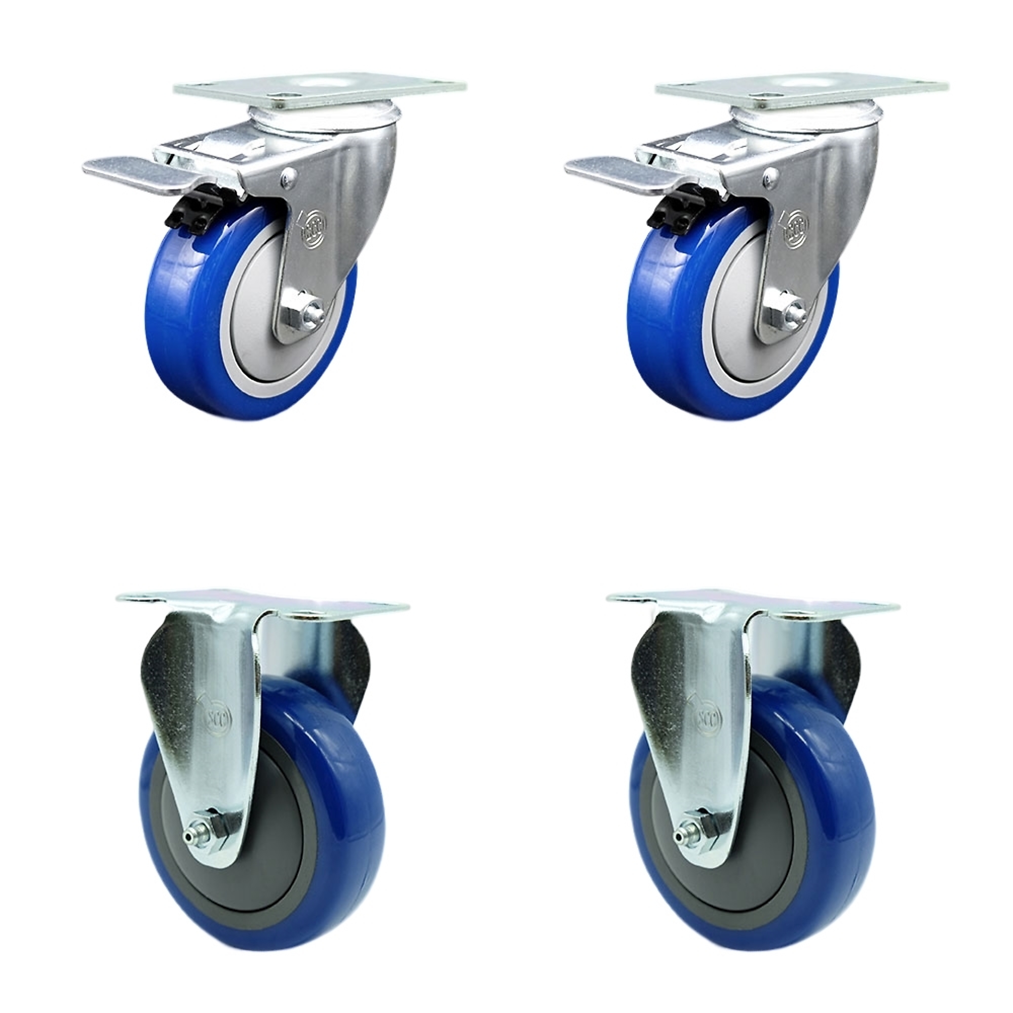 Service Caster, 4Inch x 1 1/4Inch Stem Casters, Wheel Diameter 4 in, Caster Type Swivel, Package (qty.) 4, Model SCC-TTL20S414-PPUB-BLUE-2-R-2