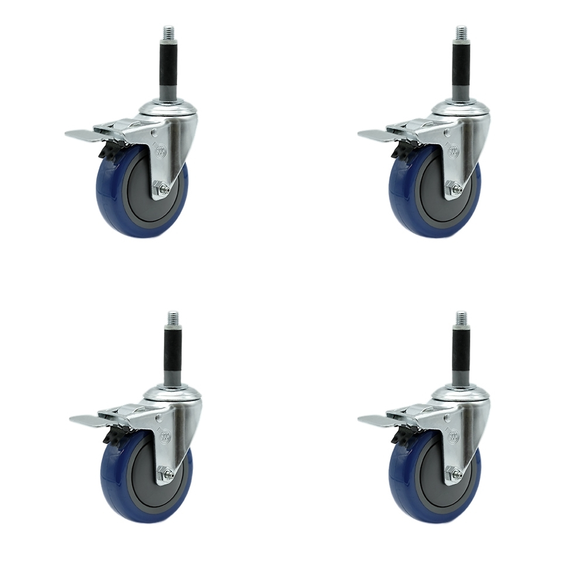 Service Caster, 4Inch x 1 1/4Inch Stem Casters, Wheel Diameter 4 in, Caster Type Rigid, Package (qty.) 4, Model SCC-TTLEX20S414-PPUB-BLUE-MTG40-4