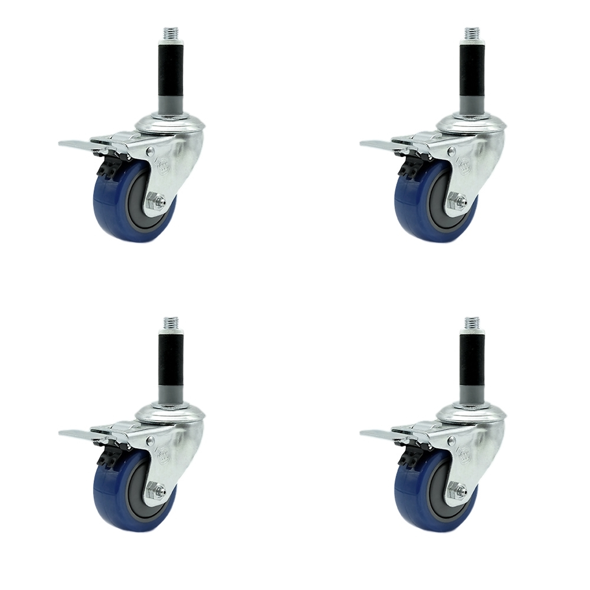 Service Caster, 3Inch x 1 1/4Inch Stem Casters, Wheel Diameter 3 in, Caster Type Rigid, Package (qty.) 4, Model SCC-TTLEX20S314-PPUB-BLUE-MTG41-4