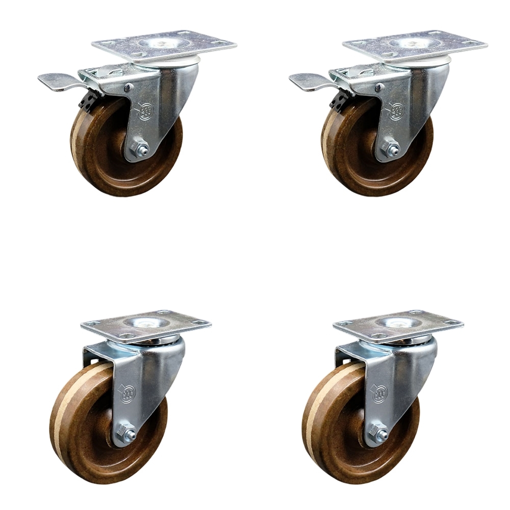 Service Caster, 4Inch x 1 1/4Inch Plate Casters, Wheel Diameter 4 in, Caster Type Swivel, Package (qty.) 4, Model SCC-TTL20S414-PHRHT-2-S-2