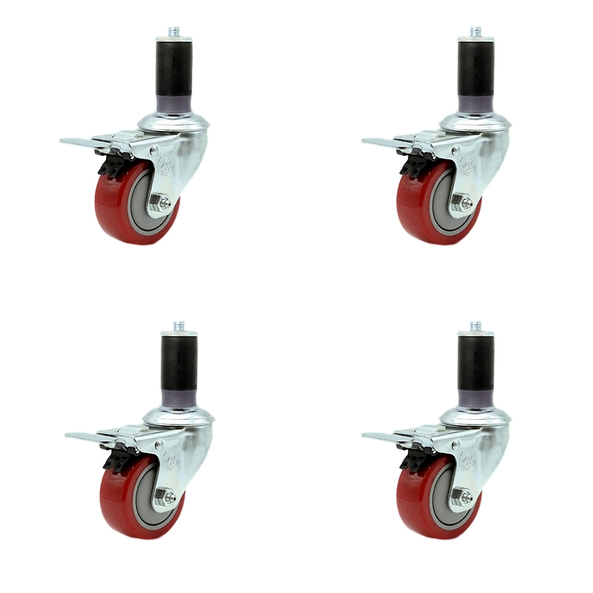 Service Caster, 3Inch x 1 1/4Inch Stem Casters, Wheel Diameter 3 in, Caster Type Rigid, Package (qty.) 4, Model SCC-TTLEX20S314-PPUB-RED-MTG45-4