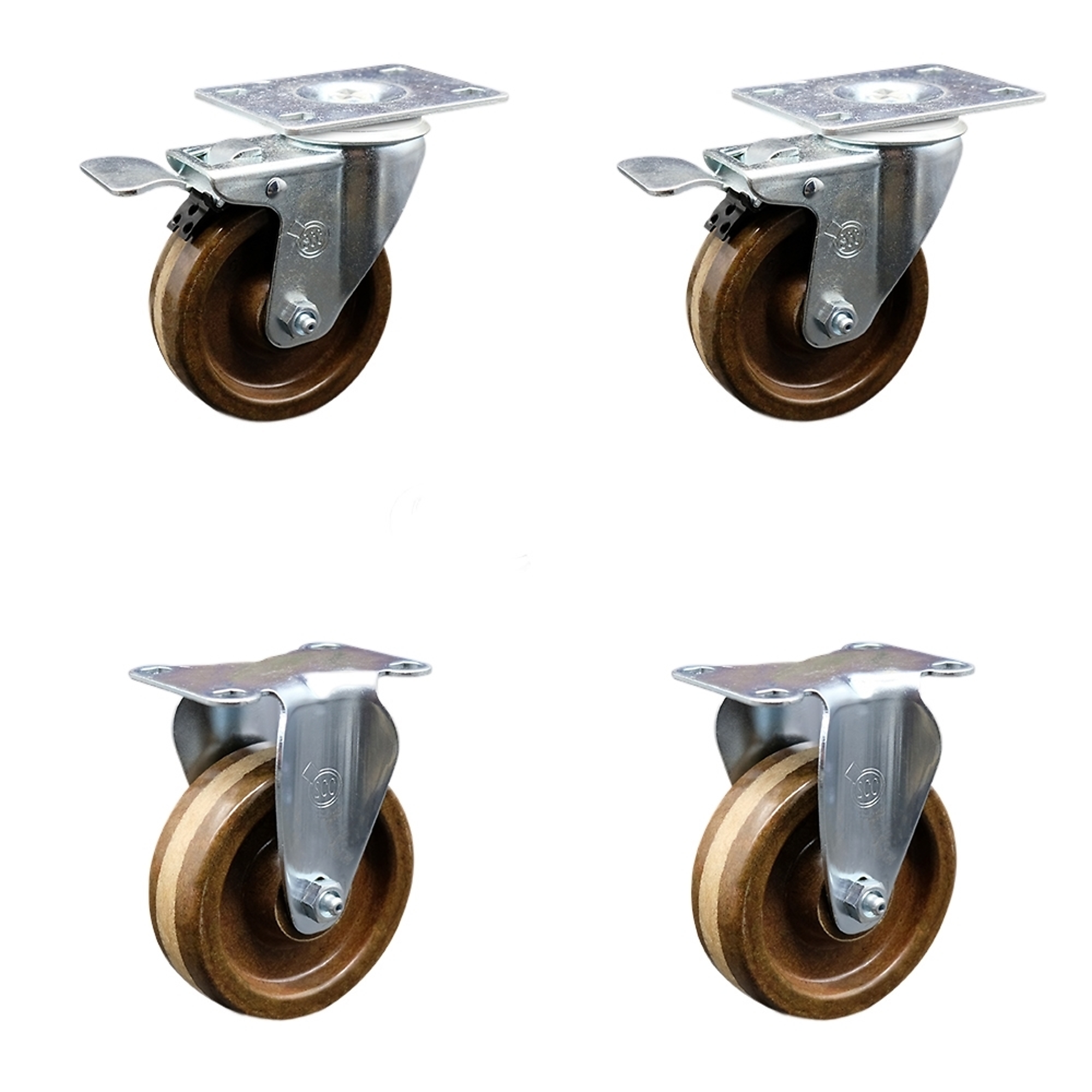 Service Caster, 4Inch x 1 1/4Inch Plate Casters, Wheel Diameter 4 in, Caster Type Swivel, Package (qty.) 4, Model SCC-TTL20S414-PHSHT-2-R-2