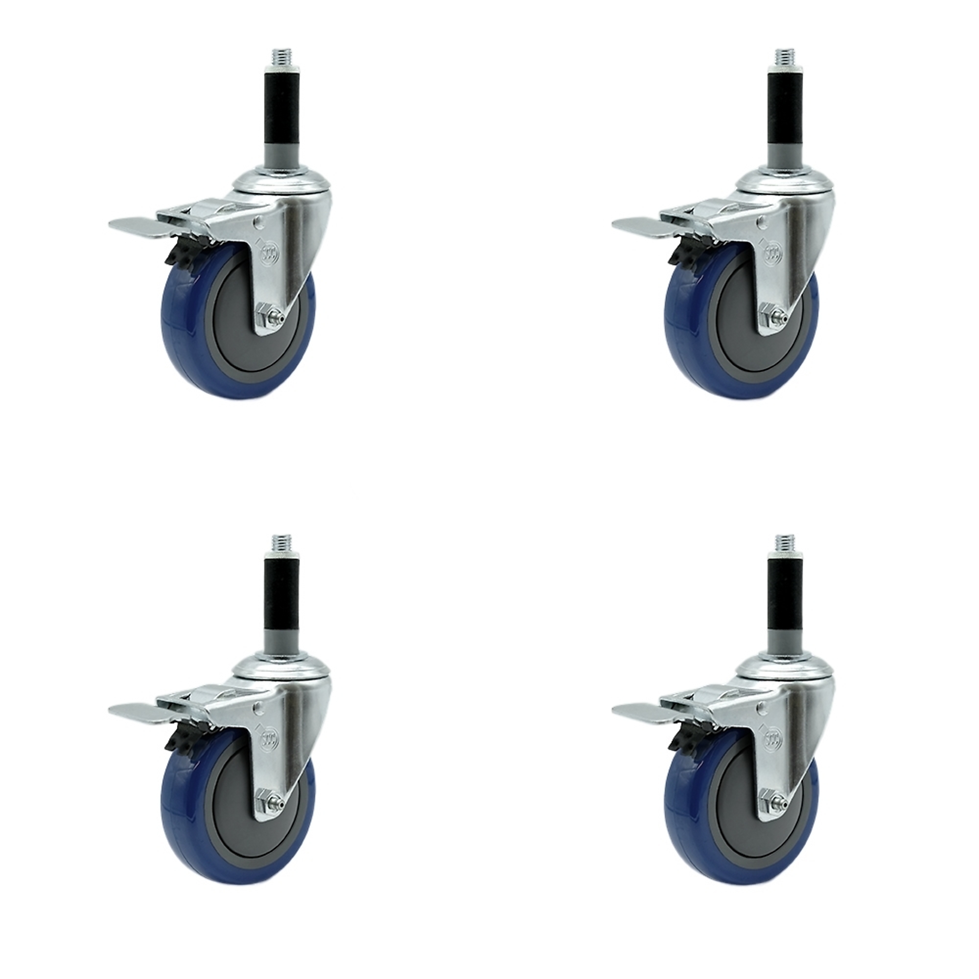 Service Caster, 4Inch x 1 1/4Inch Stem Casters, Wheel Diameter 4 in, Caster Type Rigid, Package (qty.) 4, Model SCC-TTLEX20S414-PPUB-BLUE-MTG41-4