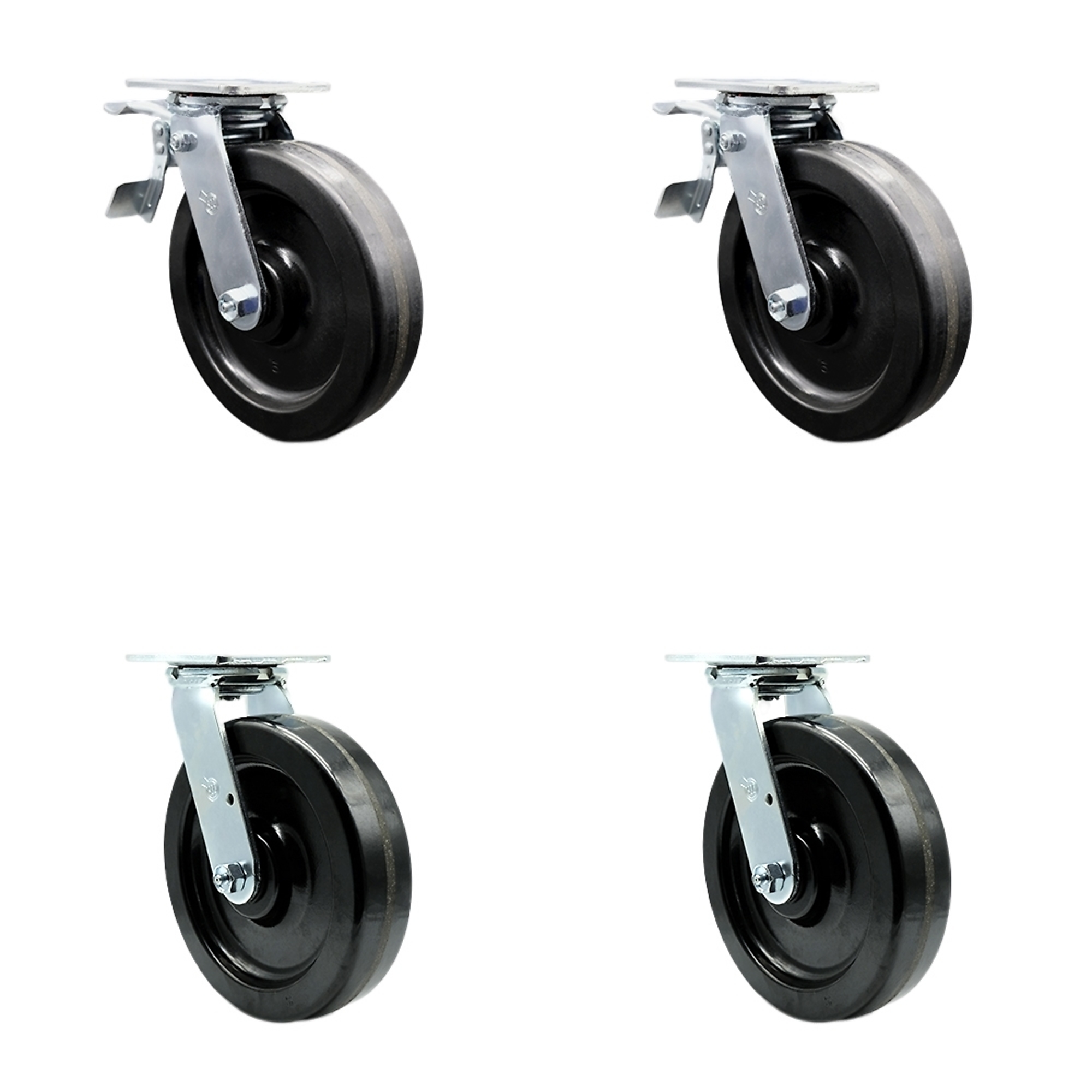 Service Caster, 8Inch x 2Inch Plate Casters, Wheel Diameter 8 in, Caster Type Swivel, Package (qty.) 4, Model SCC-TTL30S820-PHB-2-BSL-2