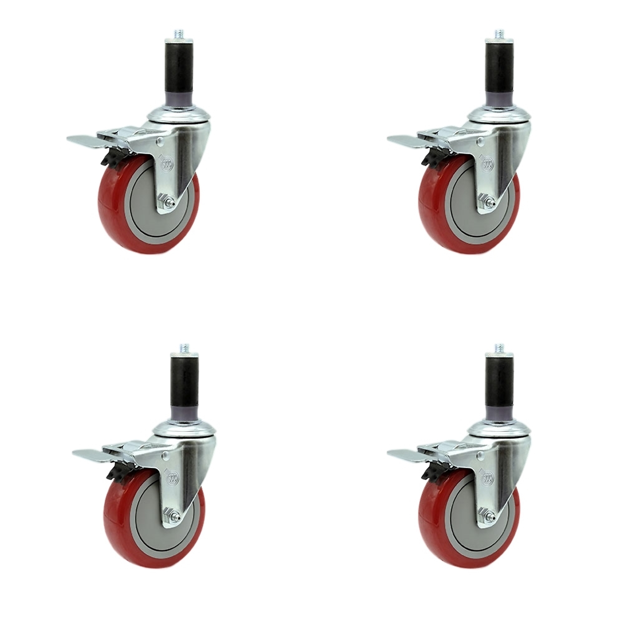 Service Caster, 4Inch x 1 1/4Inch Stem Casters, Wheel Diameter 4 in, Caster Type Rigid, Package (qty.) 4, Model SCC-TTLEX20S414-PPUB-RED-MTG44-4