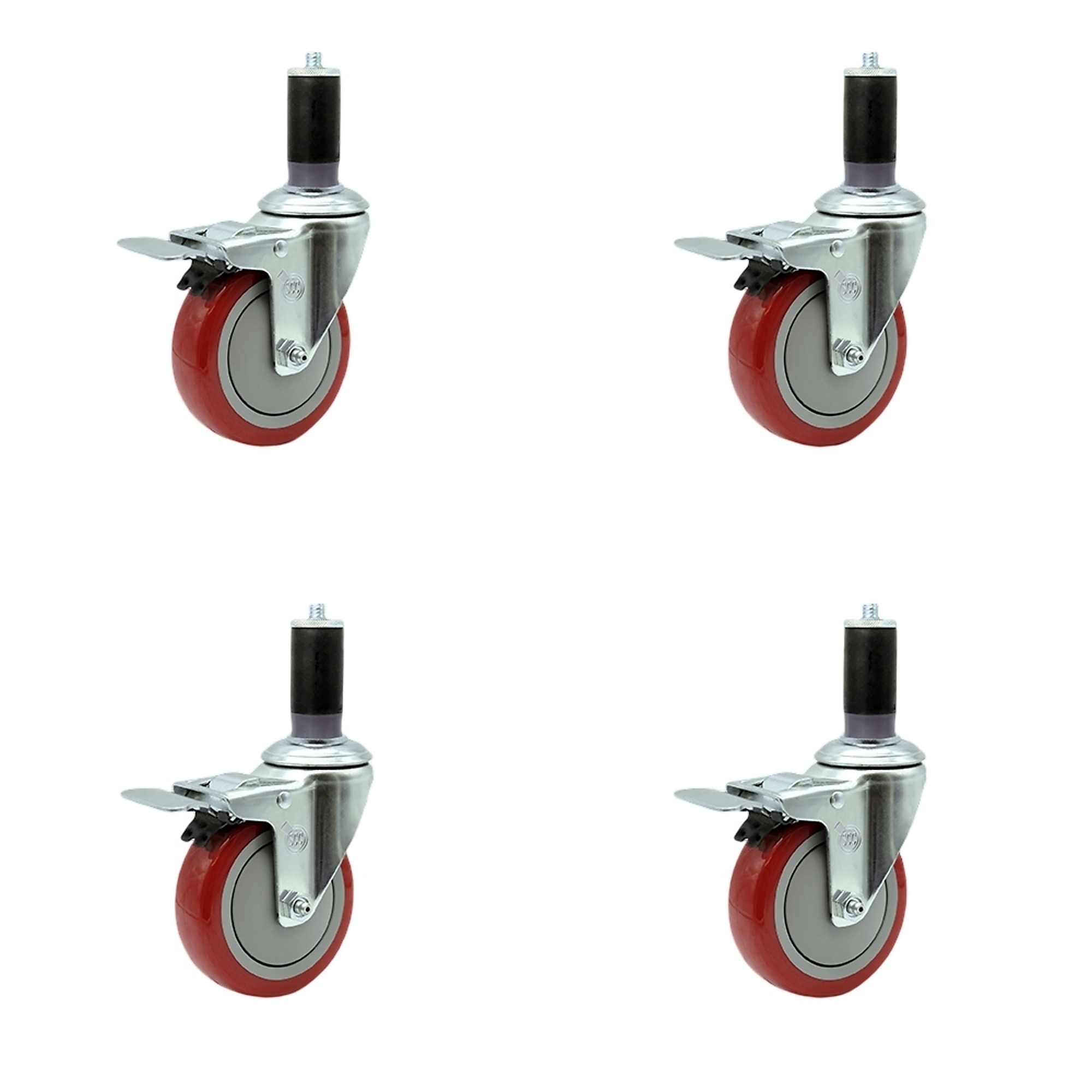 Service Caster, 4Inch x 1 1/4Inch Stem Casters, Wheel Diameter 4 in, Caster Type Rigid, Package (qty.) 4, Model SCC-TTLEX20S414-PPUB-RED-MTG45-4