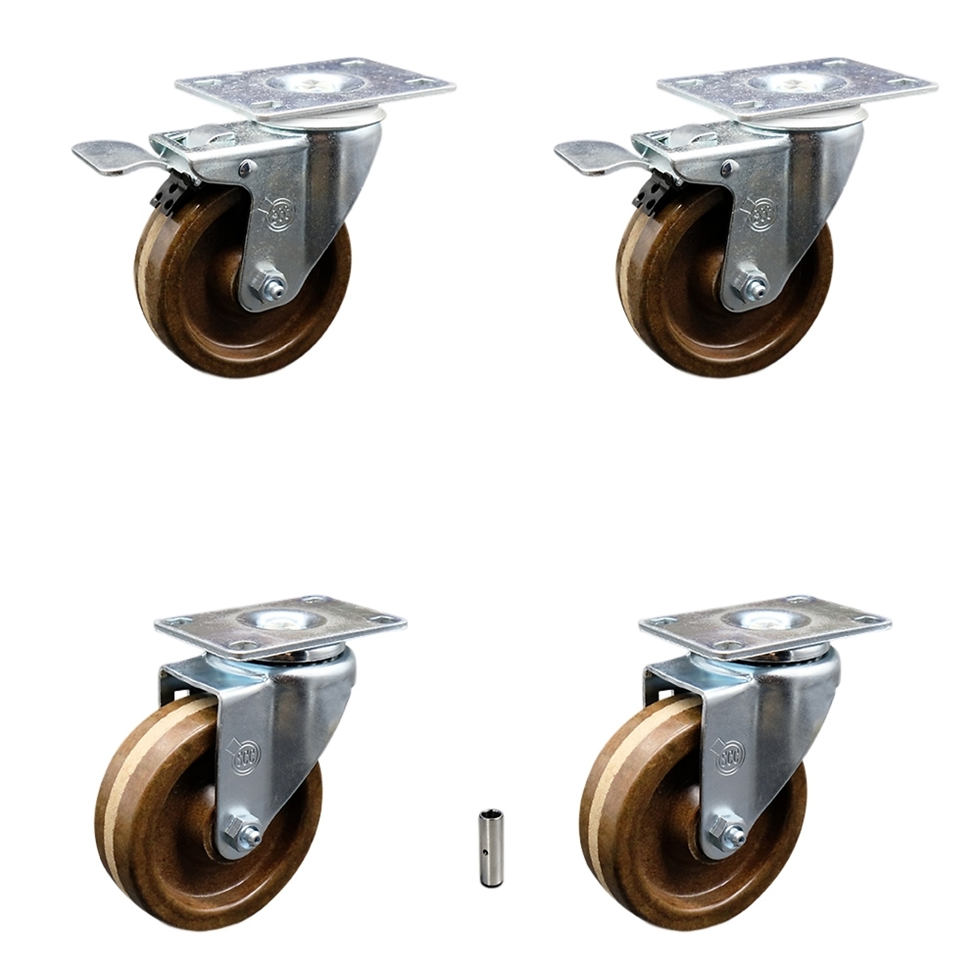 Service Caster, 4Inch x 1 1/4Inch Plate Casters, Wheel Diameter 4 in, Caster Type Swivel, Package (qty.) 4, Model SCC-TTL20S414-PHSHT-2-S-2